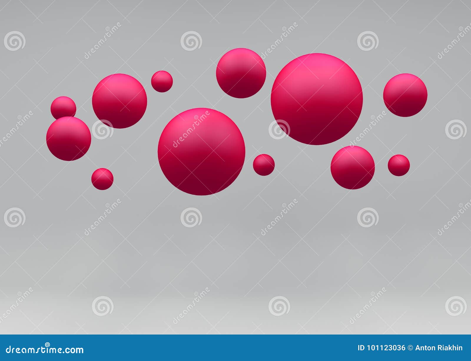 Plastic Red Balls Flying on Grey Background, 3d Illustration Stock