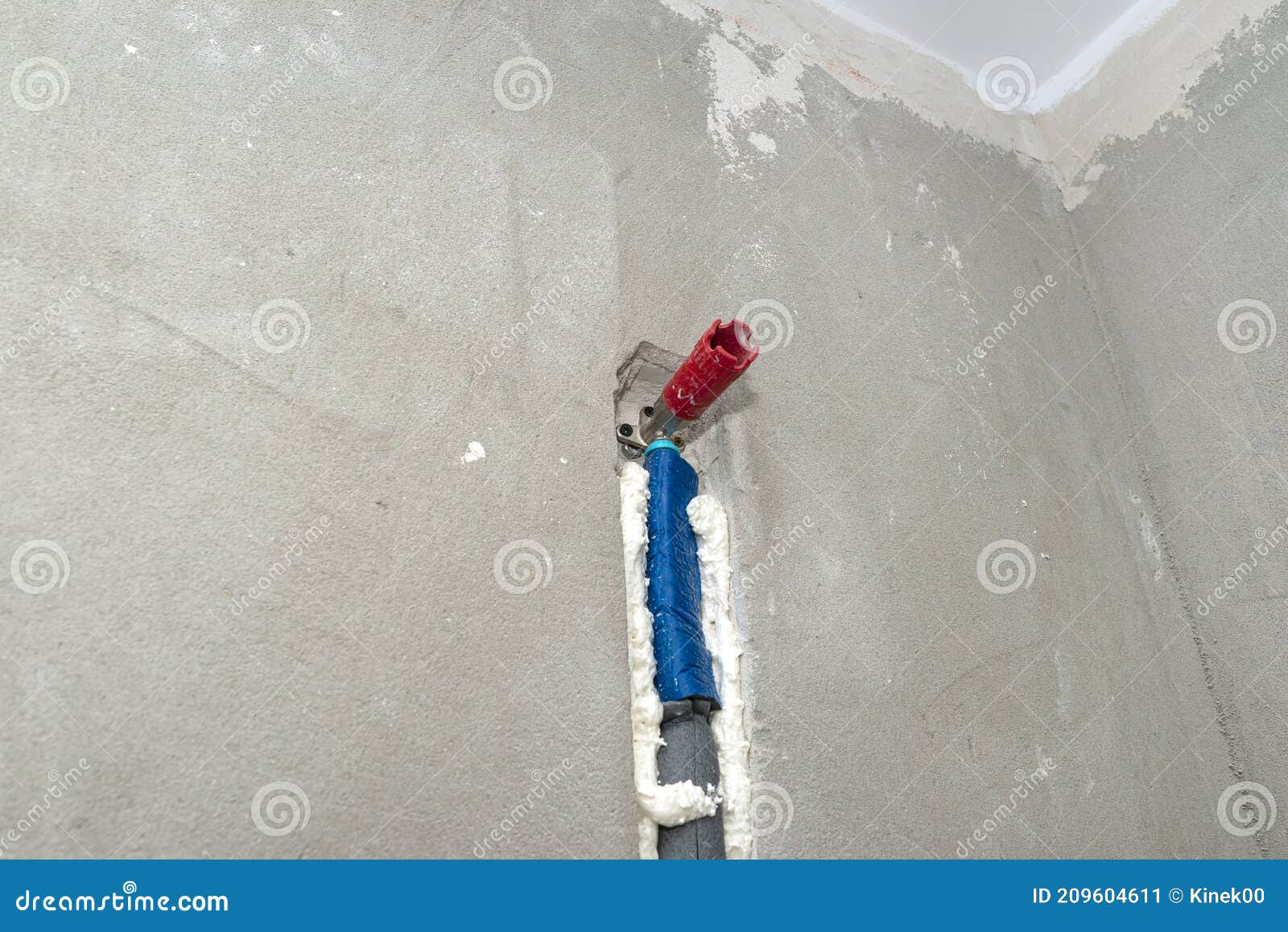Plastic Shower Water Pipe Inserted into the Wall of the Concealed