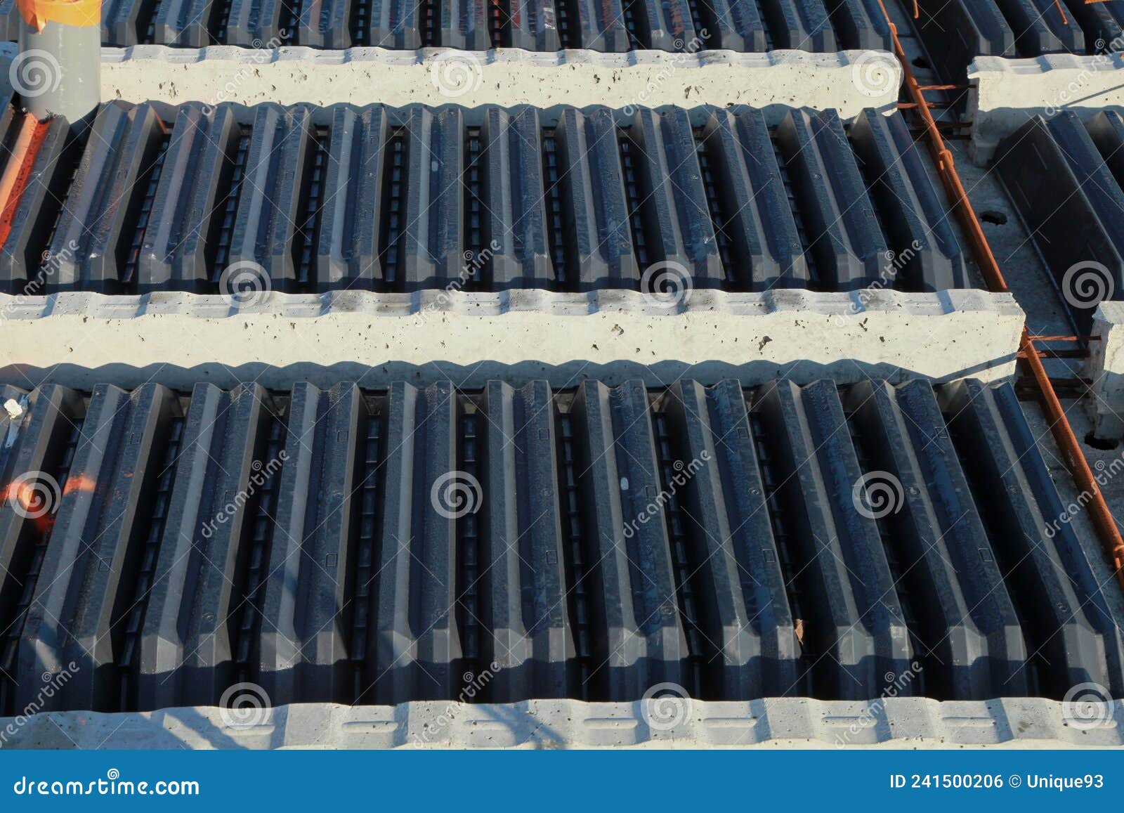 Plastic Slabs for the Construction of a Concrete Screed Stock Photo