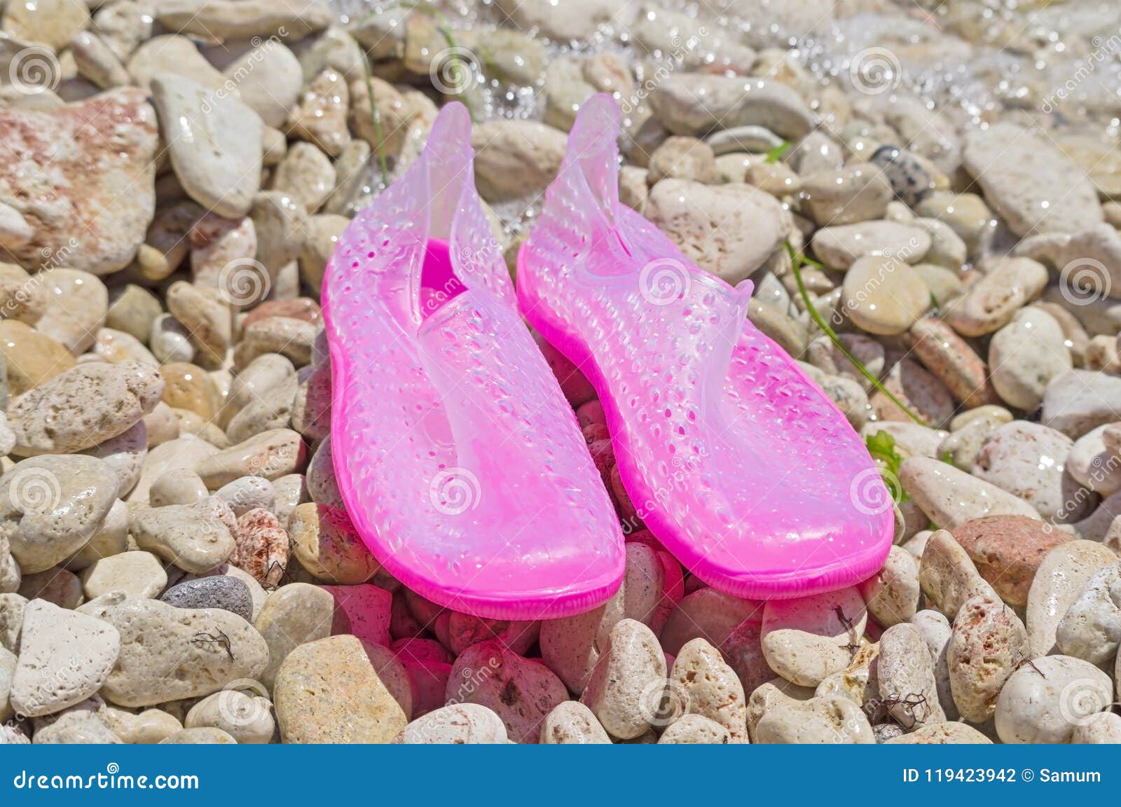 Plastic snorkeling shoes stock photo. Image of nature - 119423942