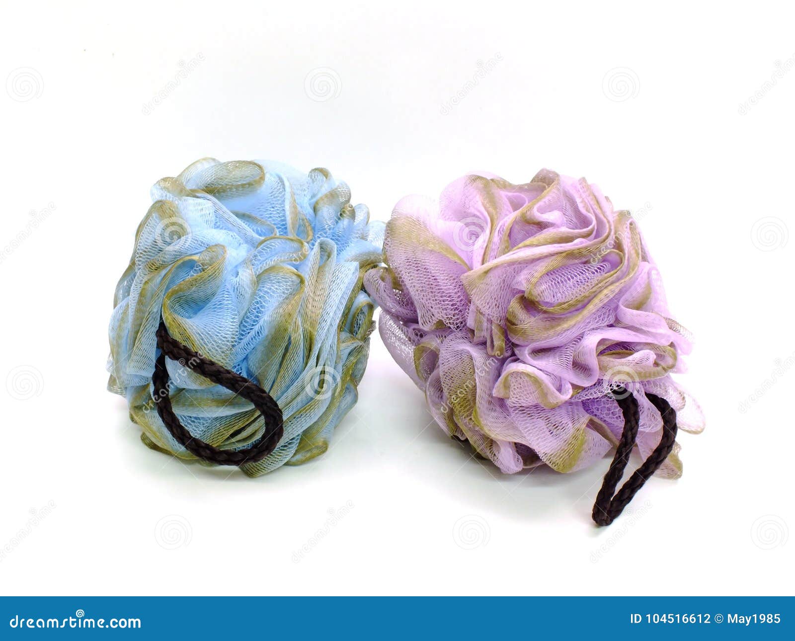 Soft Bath Puff or Sponge Isolated on White Background; Stock Photo