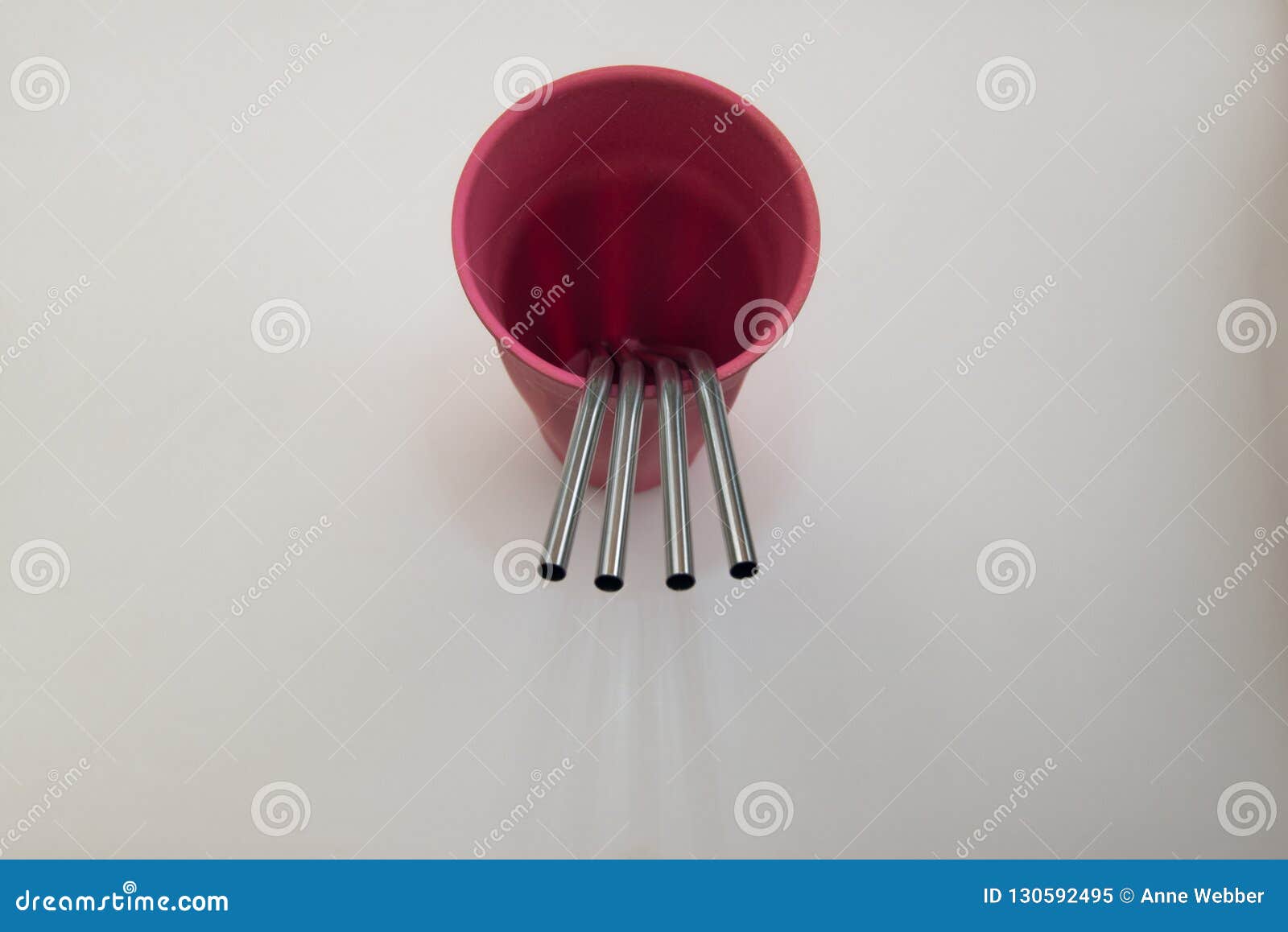 Plastic Straw Alternative, Stainless Steel Straws in a Red Beaker Stock Image Image of