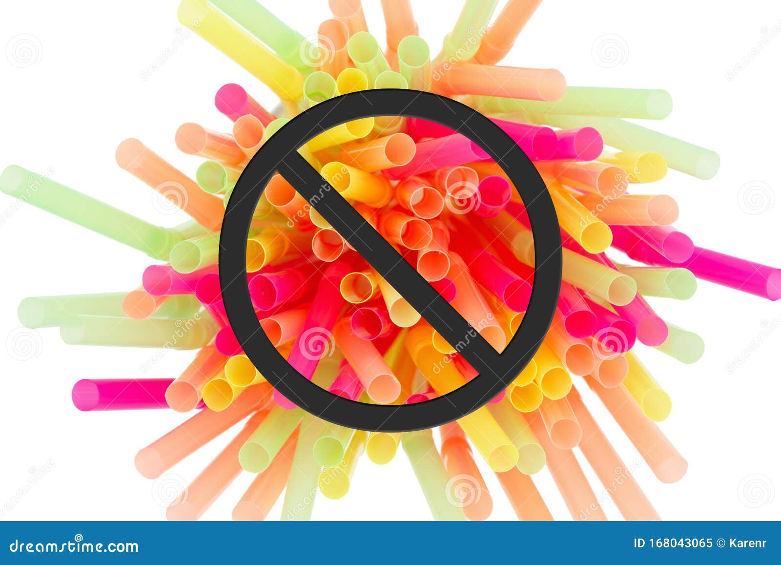Plastic Straw Ban Message with Multi Colored Plastic Straws Stock Image