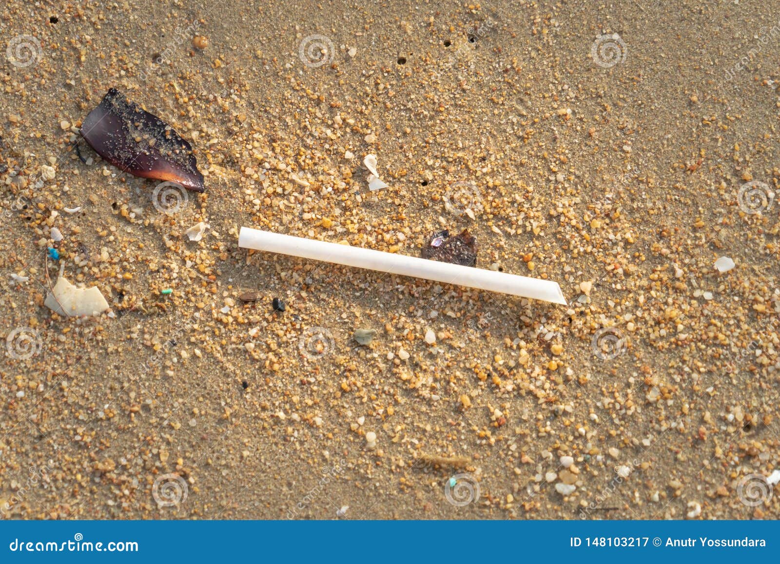 Plastic Straw Pollution Garbages on the Beach Stock Image Image of