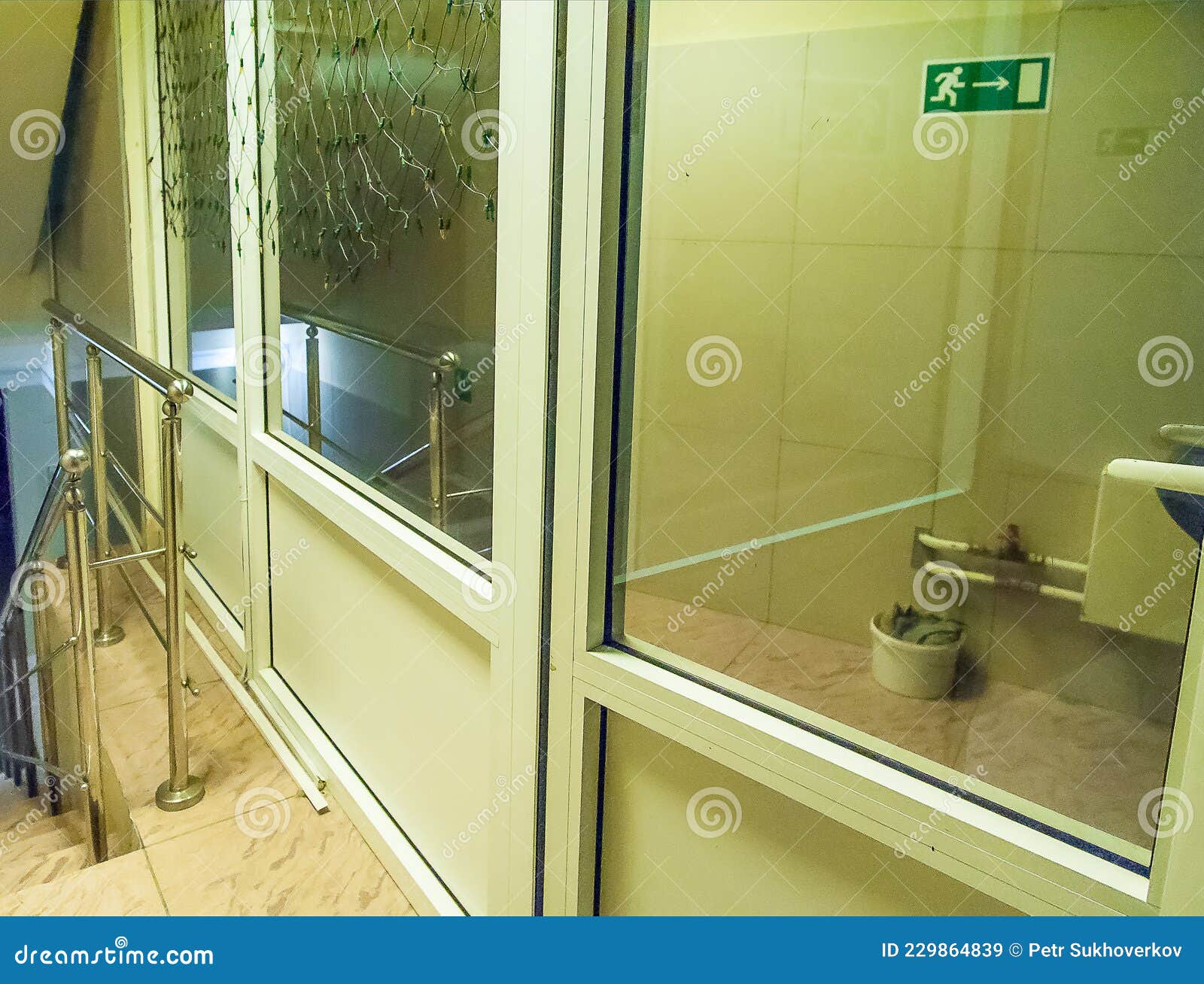Plastic Structures in Operation; Interior Glass Walls and Doors. Stock Image Image of exit