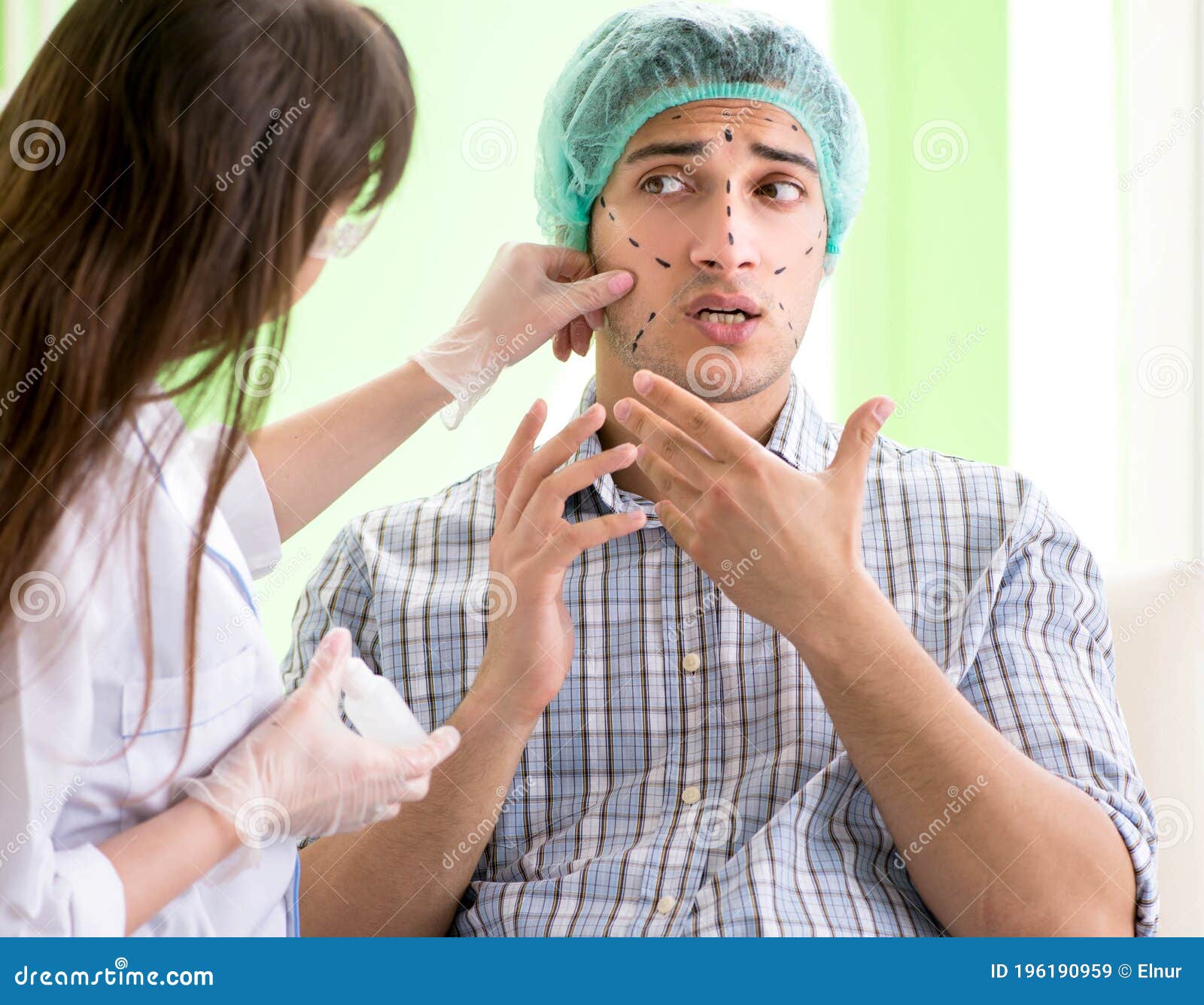 Plastic Surgeon Preparing for Operation on Man Face Stock Image Image