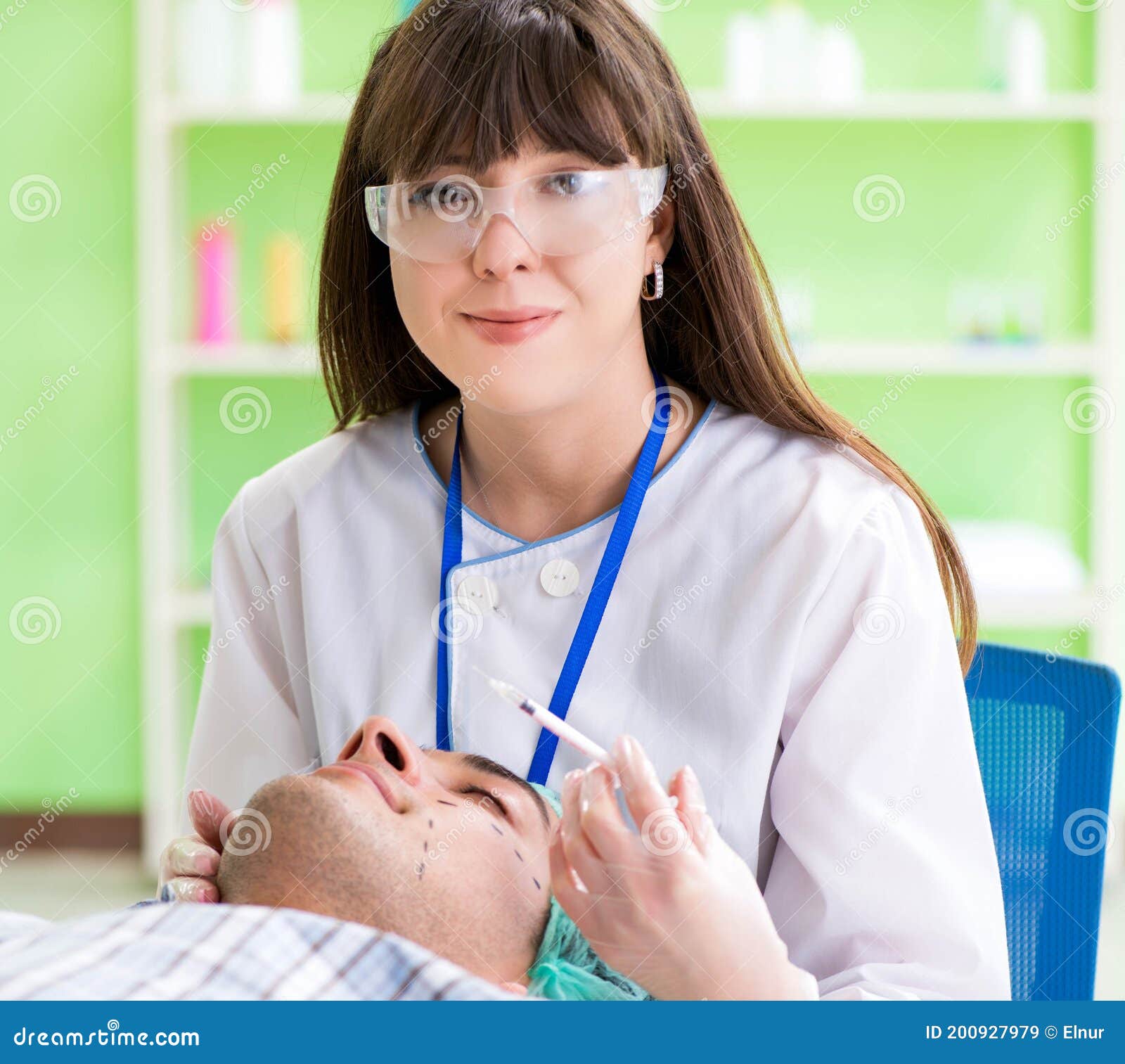 Plastic Surgeon Preparing for Operation on Man Face Stock Image Image