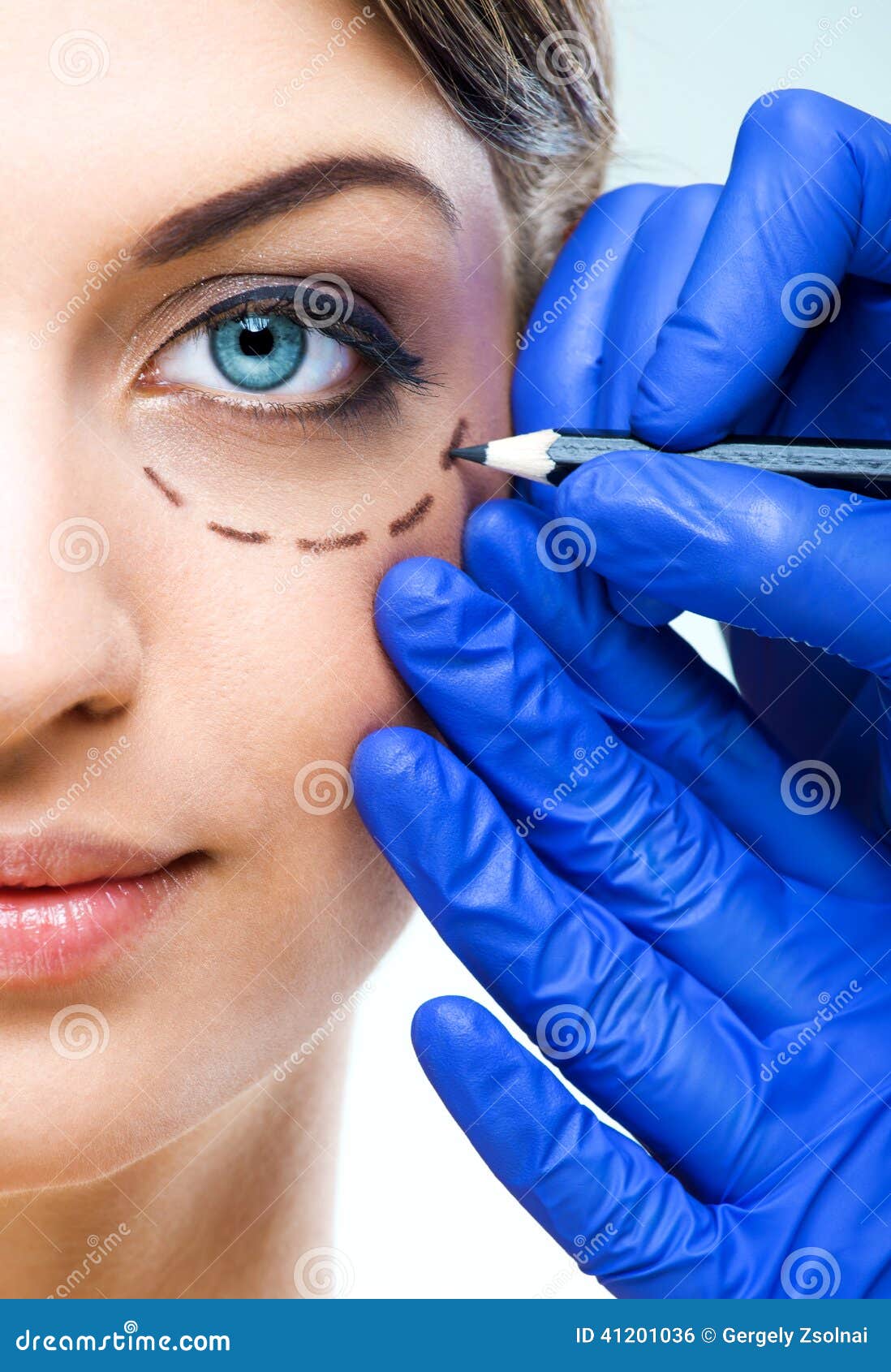 Plastic Surgery Beautiful Woman Half Face, with Marked Stock Photo