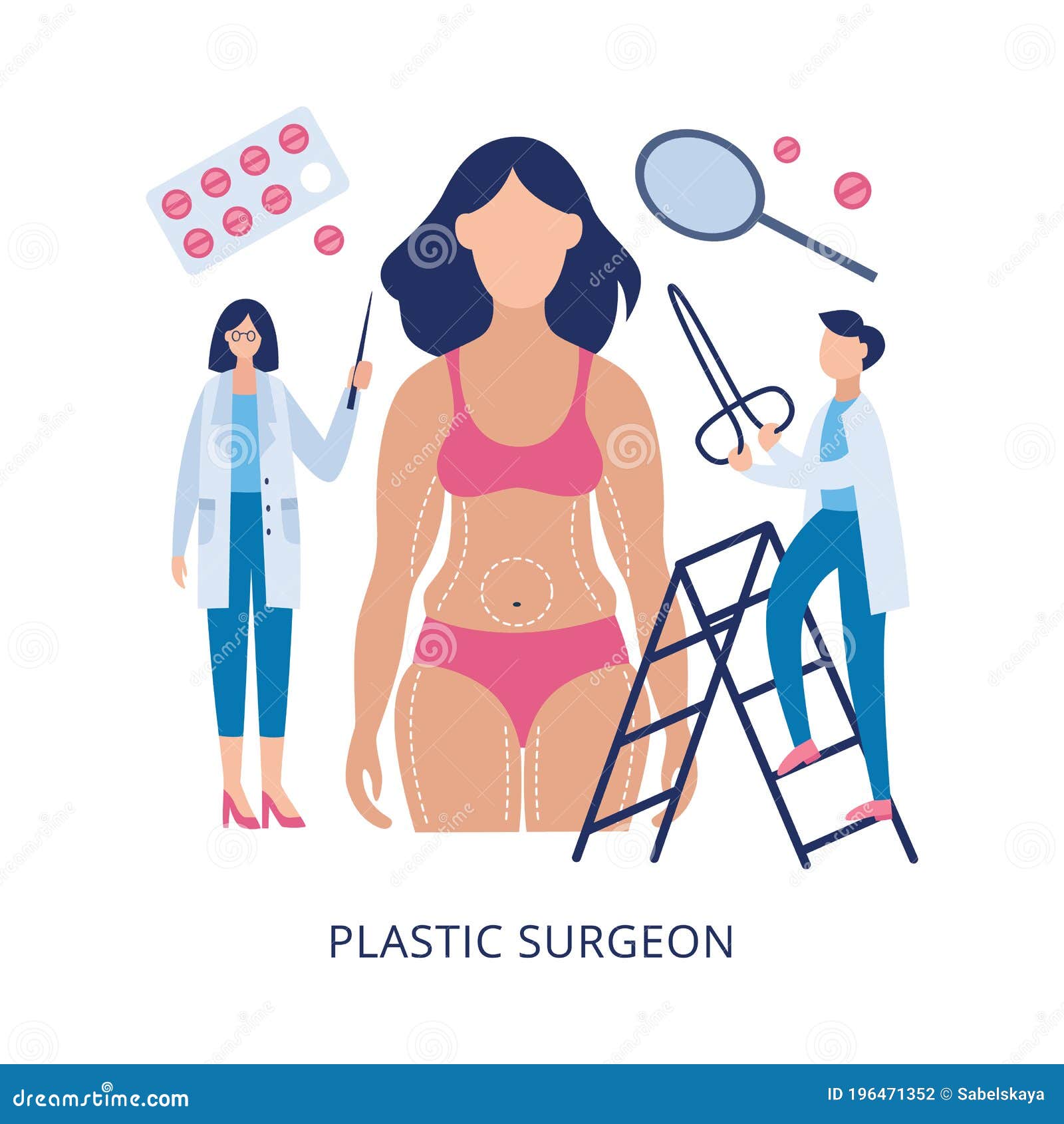 Plastic Surgery of Face and Body Banner Flat Vector Illustration Isolated.  Stock Vector - Illustration of medical, correction: 196471352