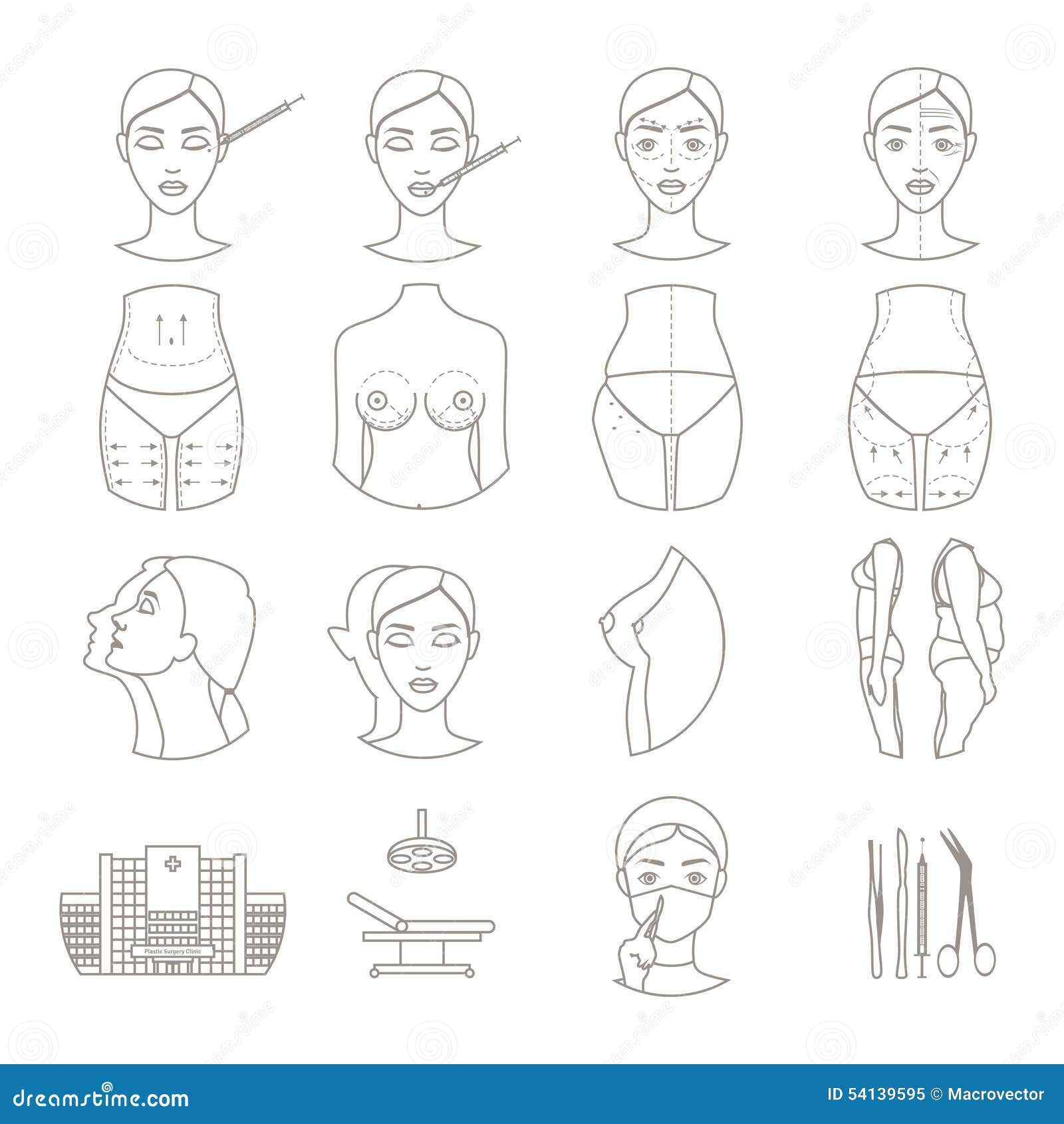 plastic surgery sketch icons set