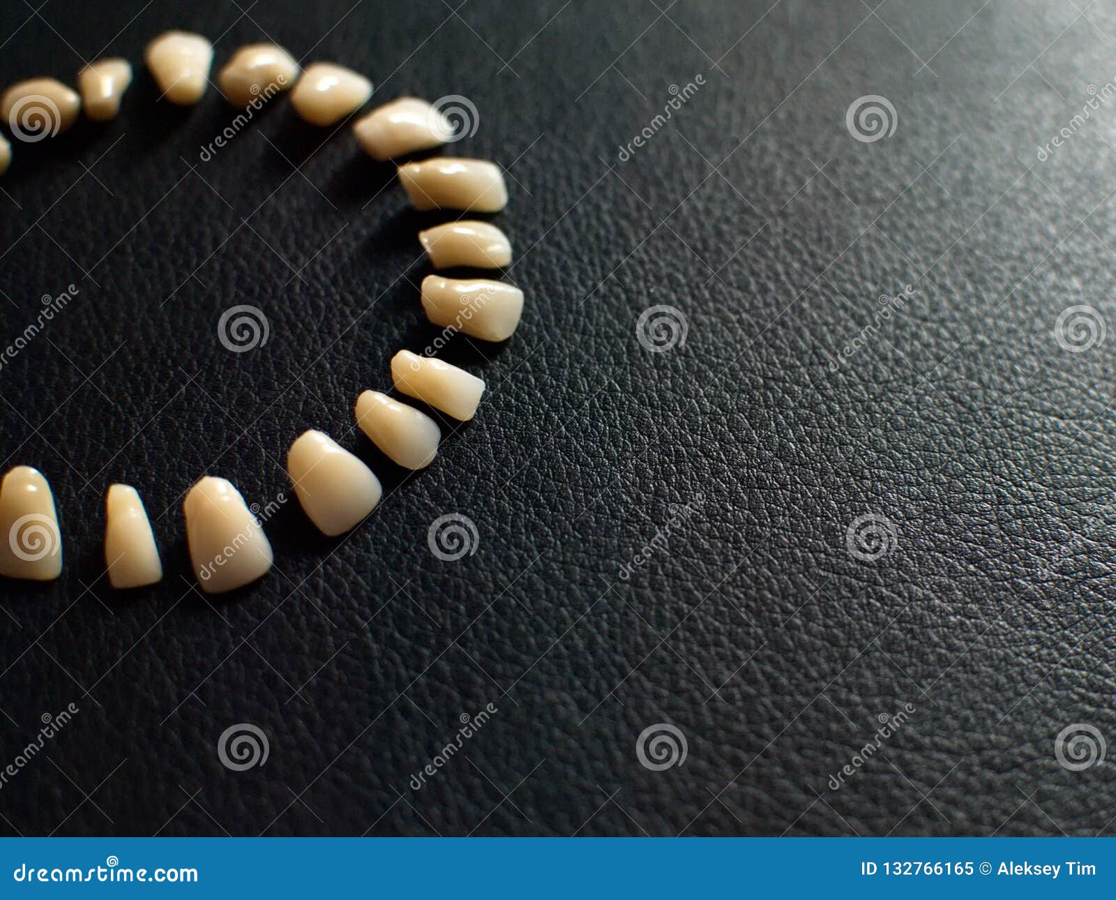 Plastic Teeth on a Dark Background. Plastic Dentures Teeth Stock Image
