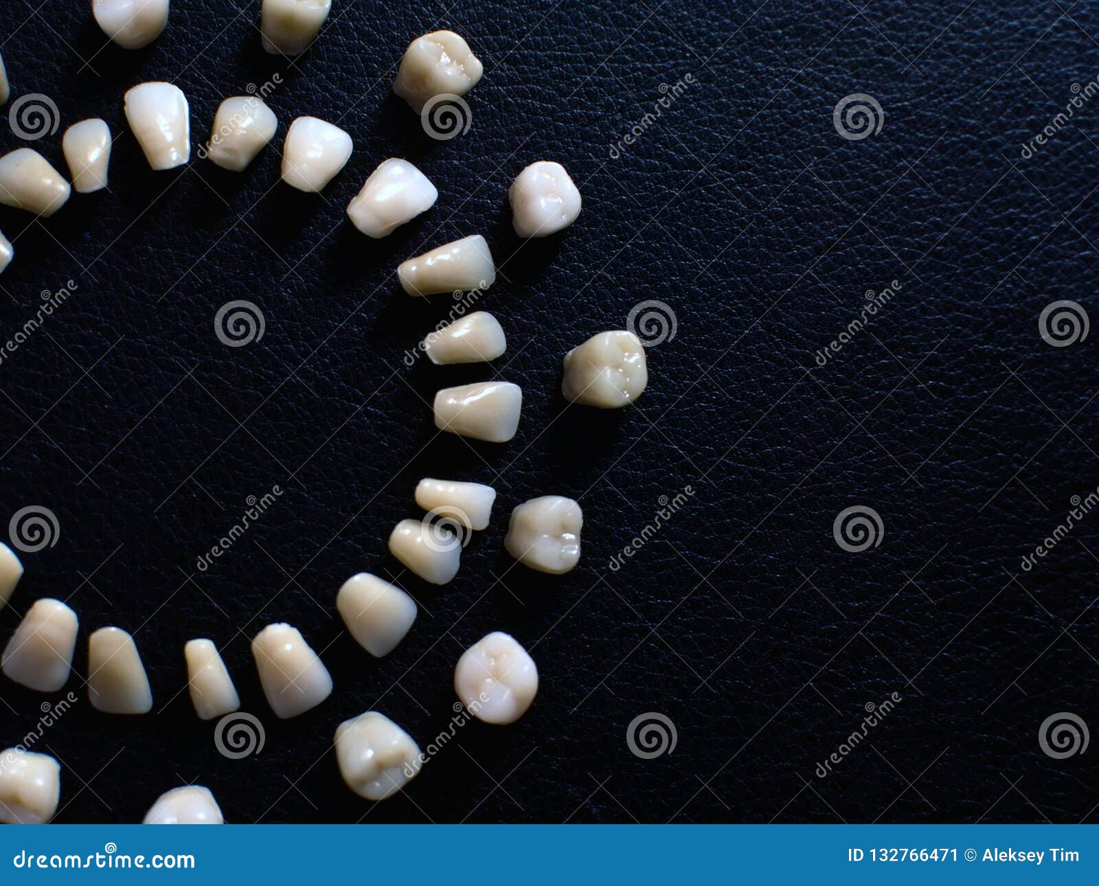 Plastic Teeth on a Dark Background. Plastic Dentures Teeth Stock Image