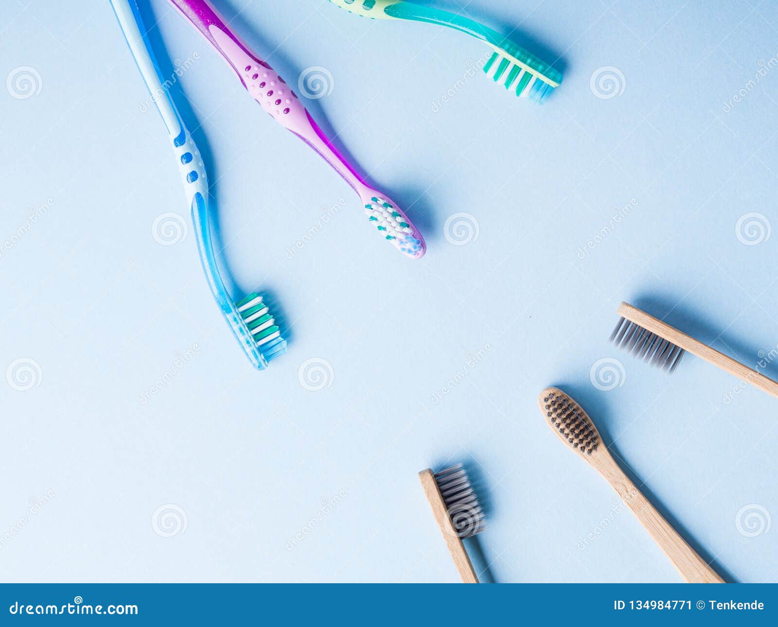Plastic Toothbrushes Versus Bamboo. Concept Stock Image Image of