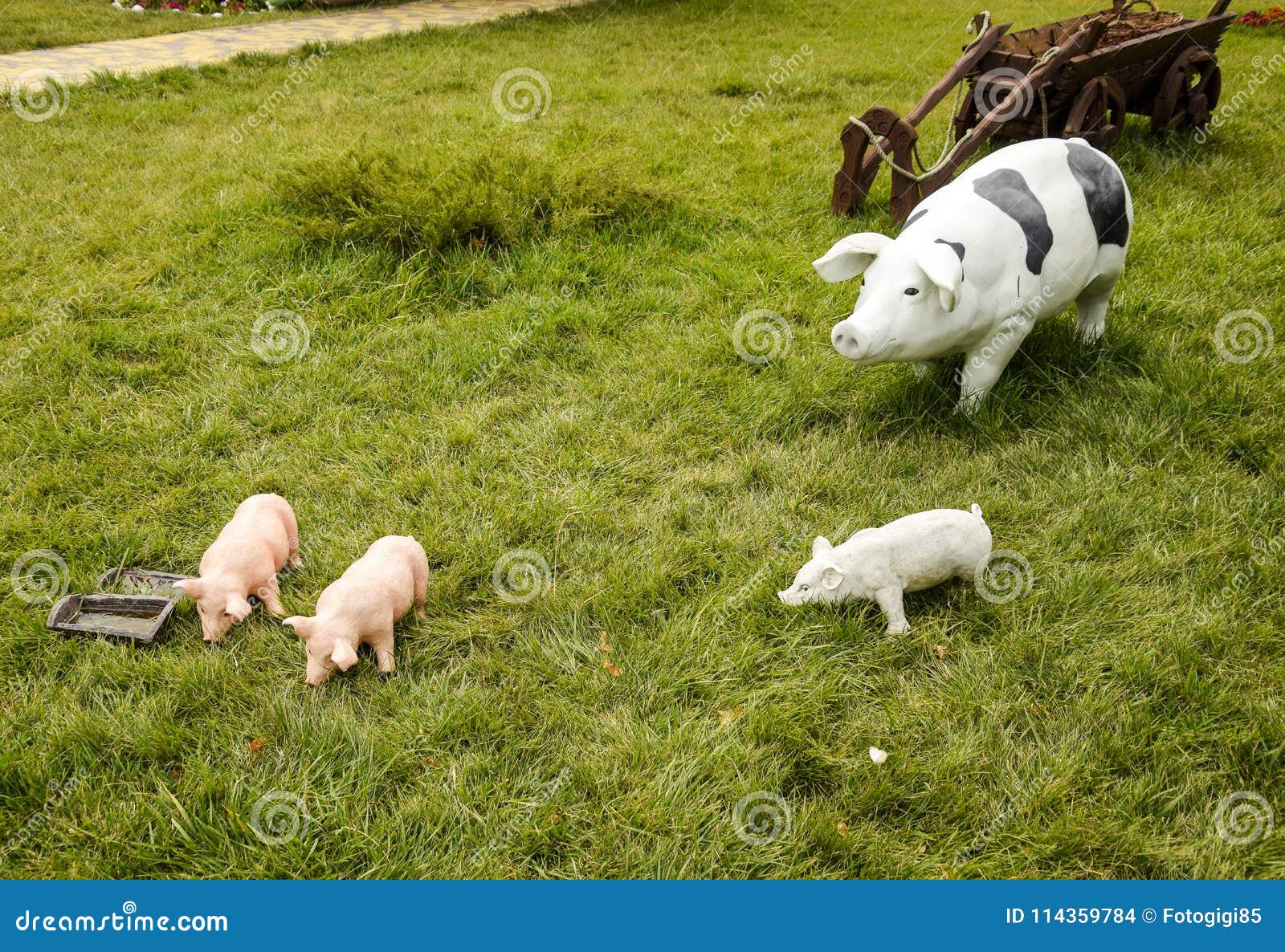 Plastic Toy Pig. Figures Pigs on the Lawn Stock Photo Image of ears
