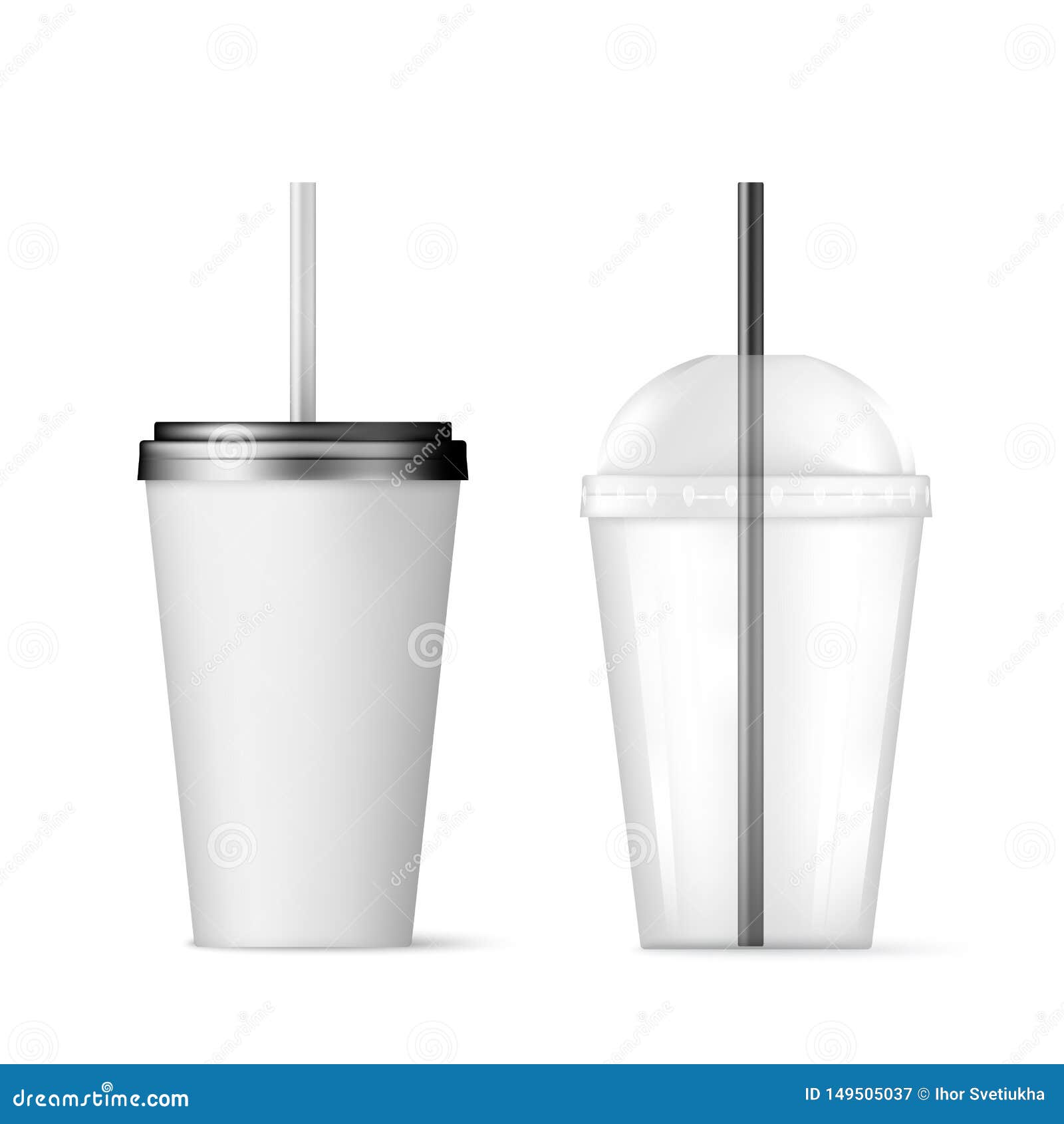 plastic transparent disposable cup with black straw for cocktail and disposable container with black lid for ice drink. 