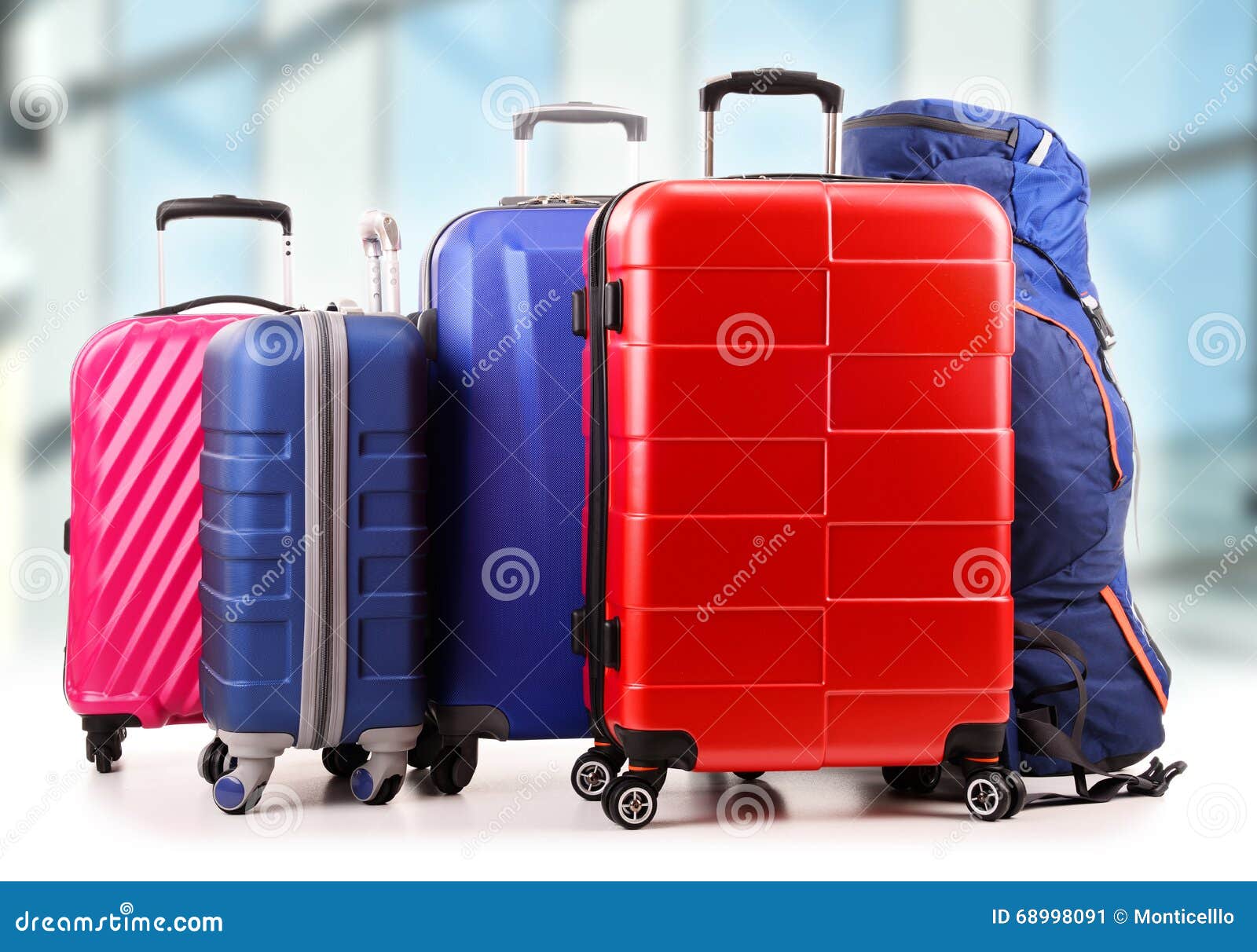 Plastic Travel Suitcases in the Airport Hall Stock Image Image of