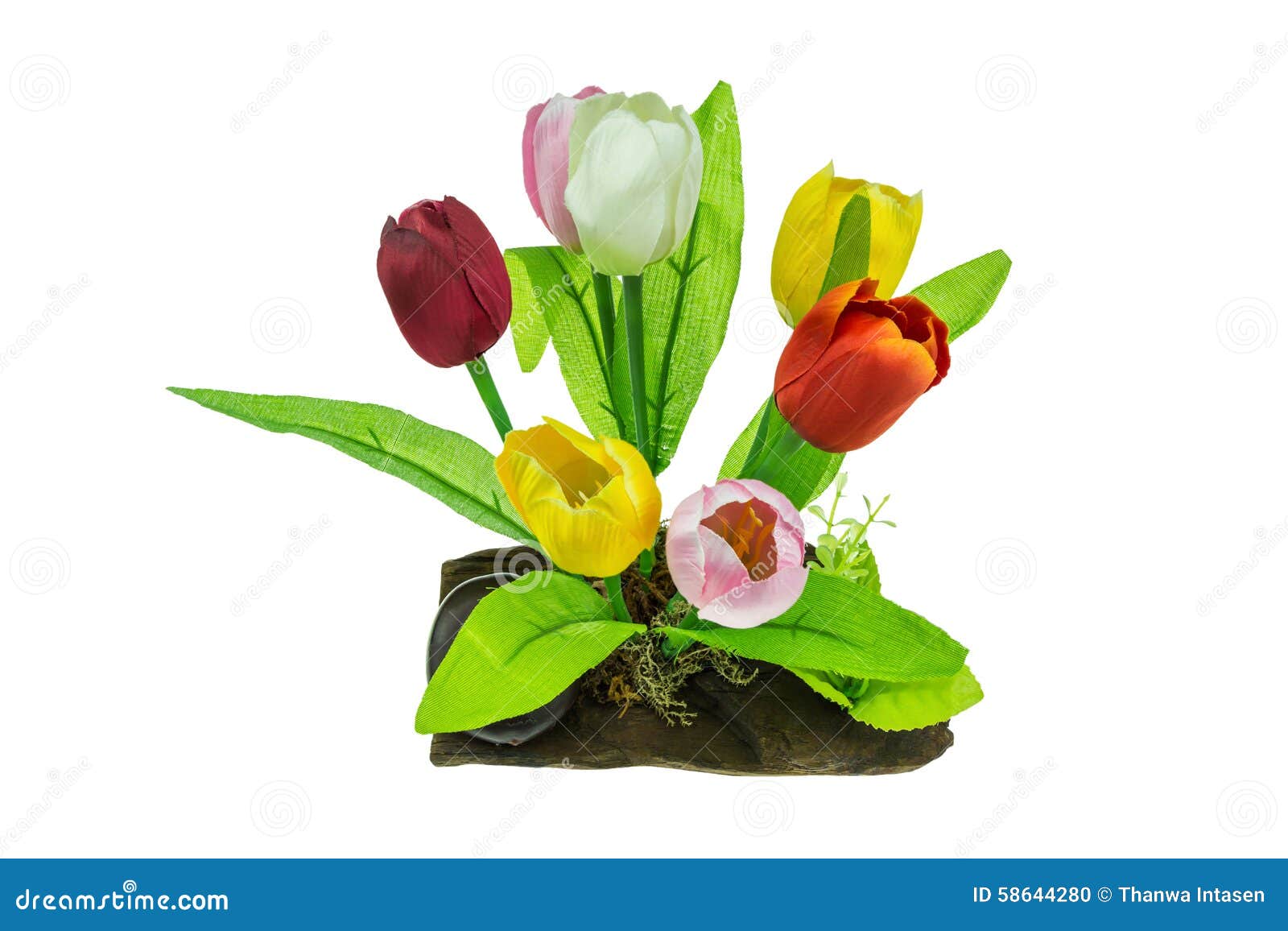 Plastic tulips on wood stock photo. Image of fake, tulips 58644280