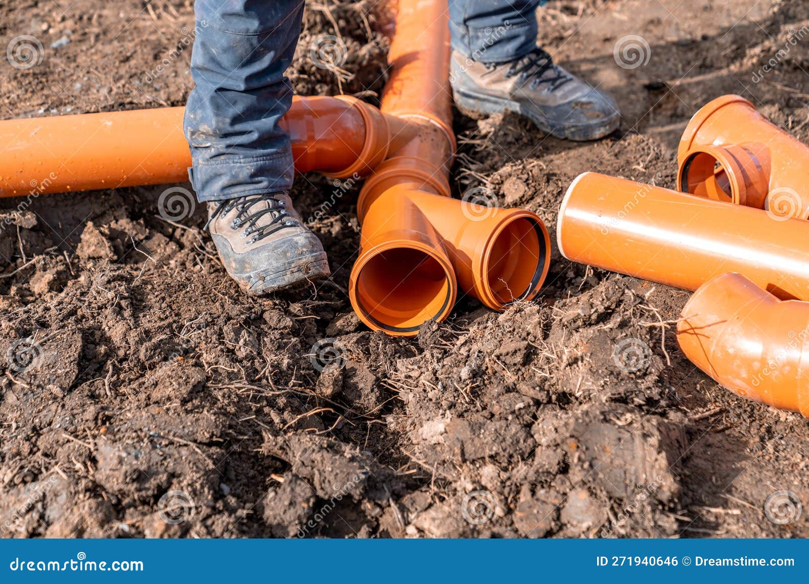 Plastic Waste Pipes in the Ground Stock Photo Image of flow