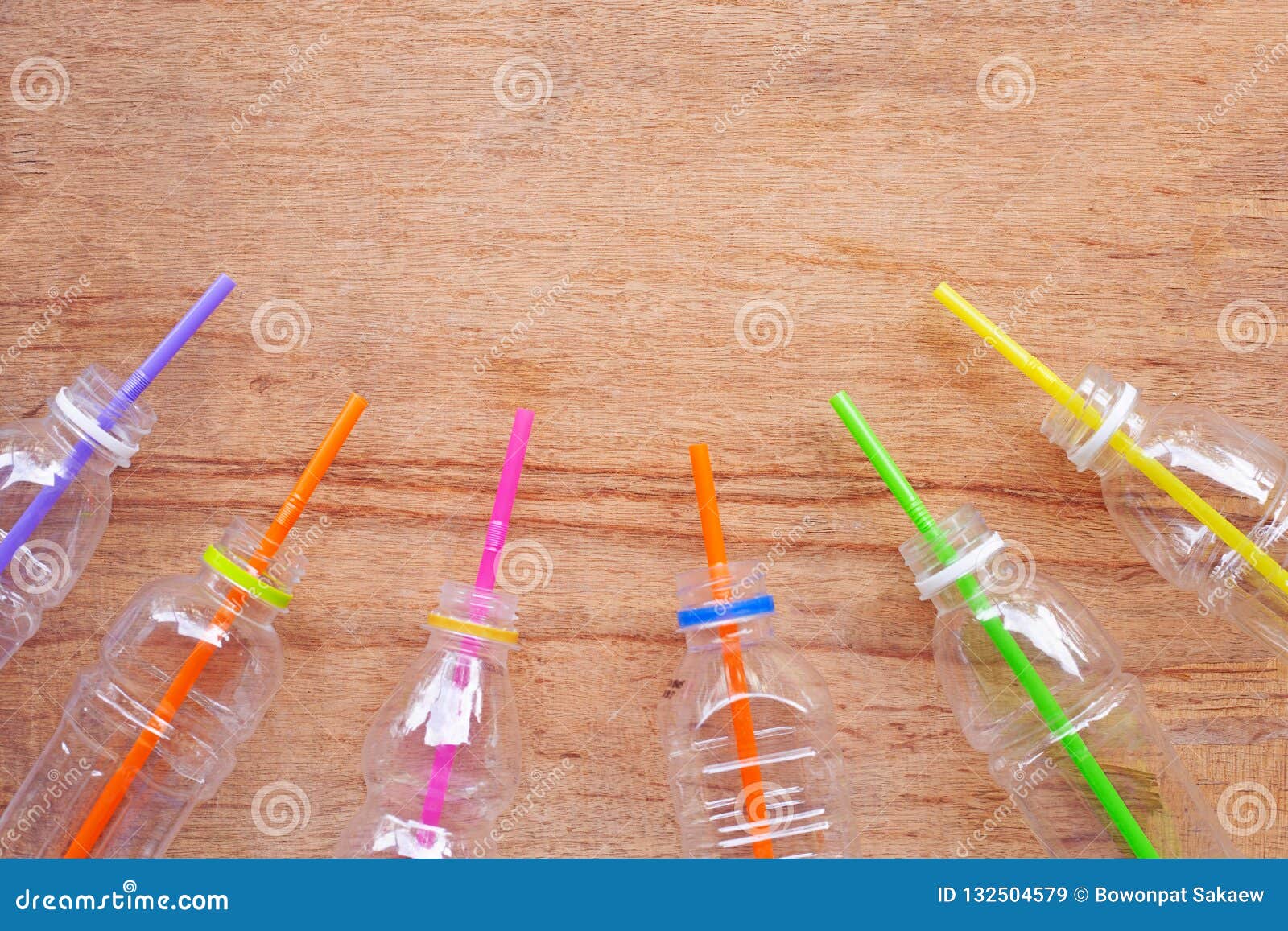 plastic waste, plastic bottles with straws