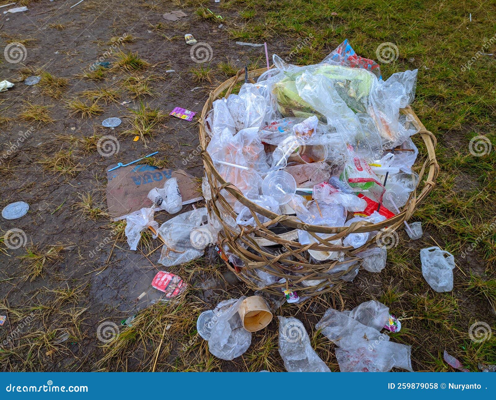 trash can full of plastic waste