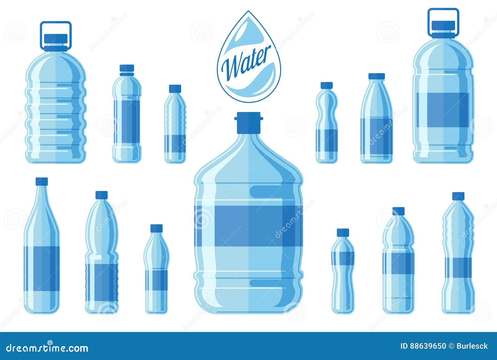 plastic water bottle set  on white background. healthy agua bottles  