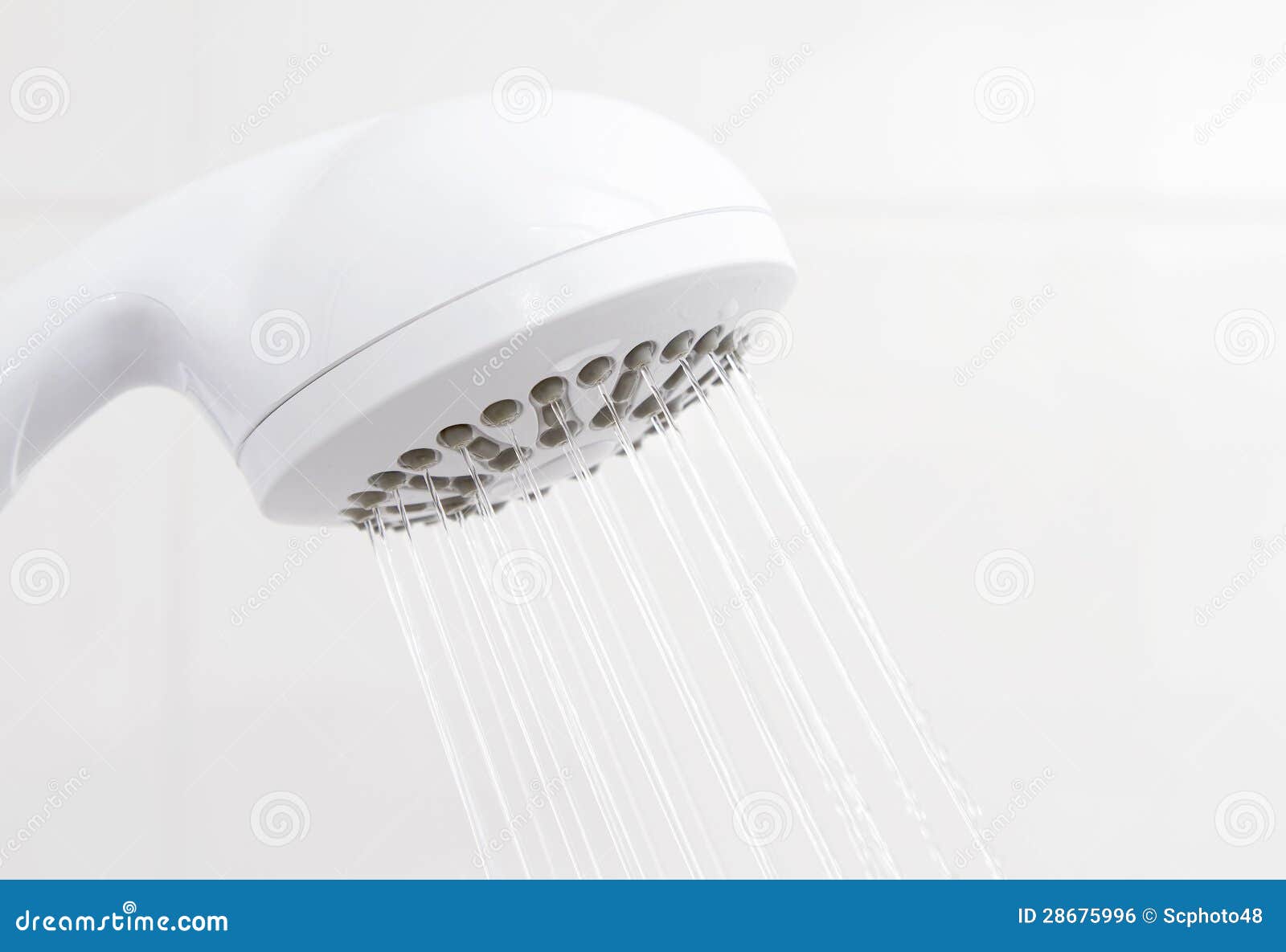 Plastic white shower head stock photo. Image of droplets 28675996