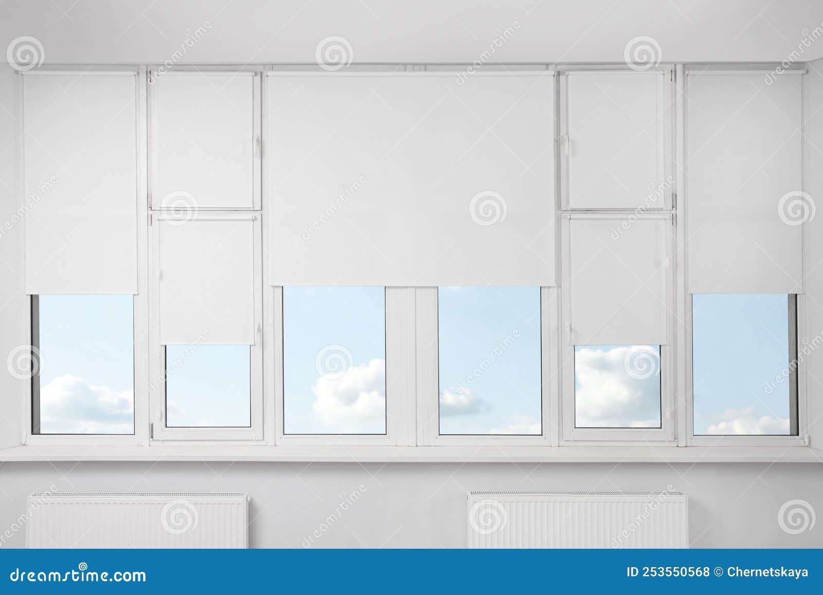 Plastic Windows with White Roller Blinds Indoors Stock Photo Image of