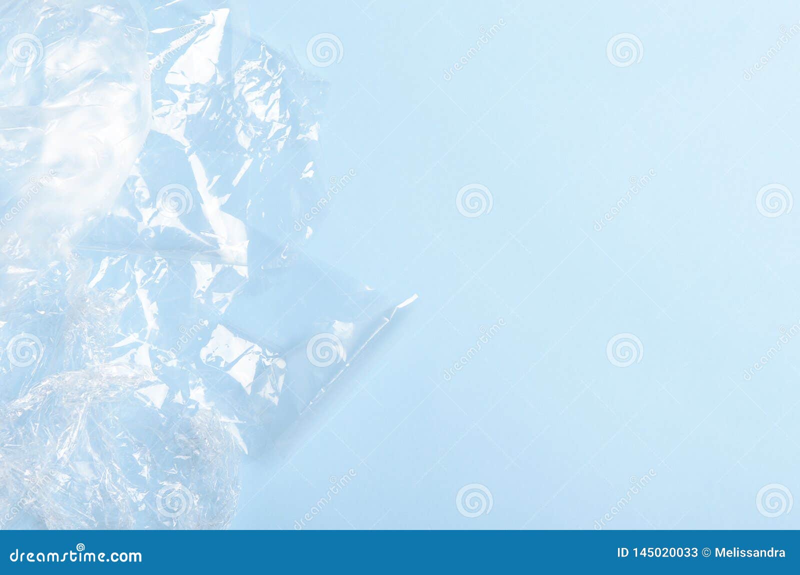 Plastic Wrap, Bags, Polypropylene, Polyethylene Packaging on a Blue