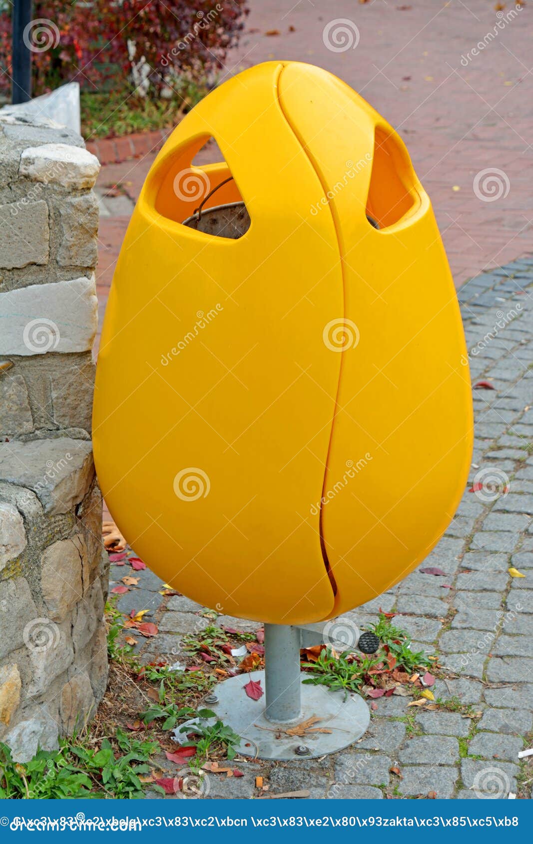 Yellow Plastic Garbage Can in the Park Stock Image Image of dirty