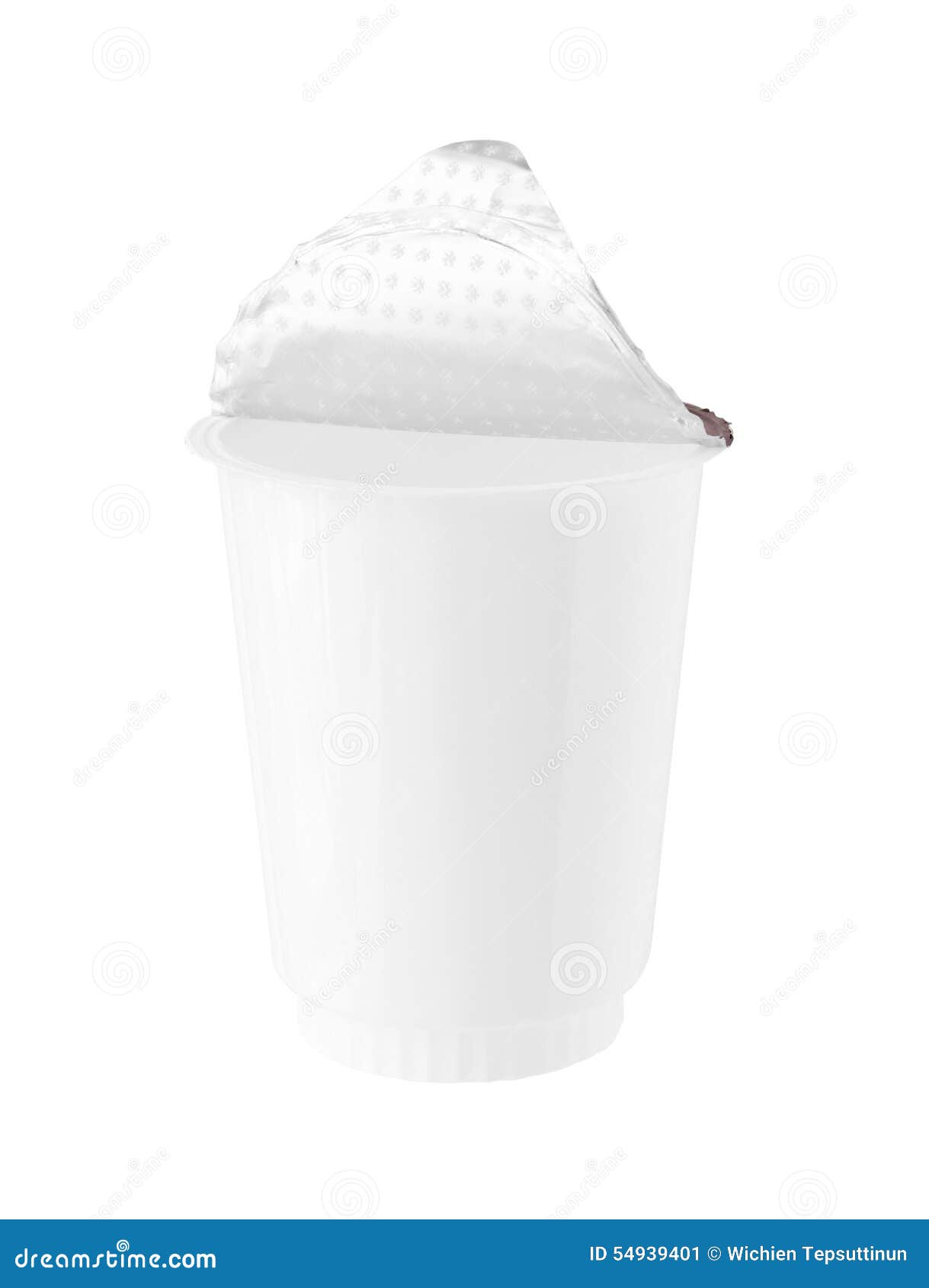 Plastic Yogurt Cup Foil Cover Isolated on White Background Stock Image