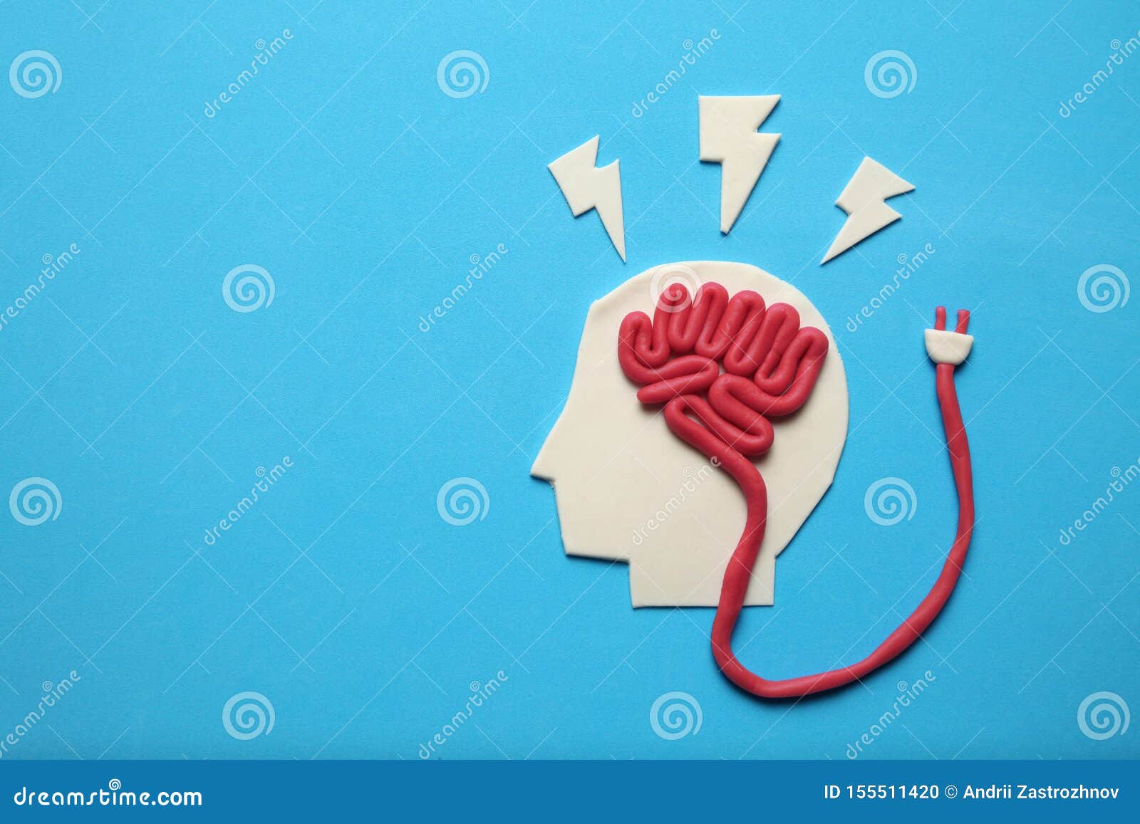 plasticine head and brain concept. smart mind, neurology knowledge