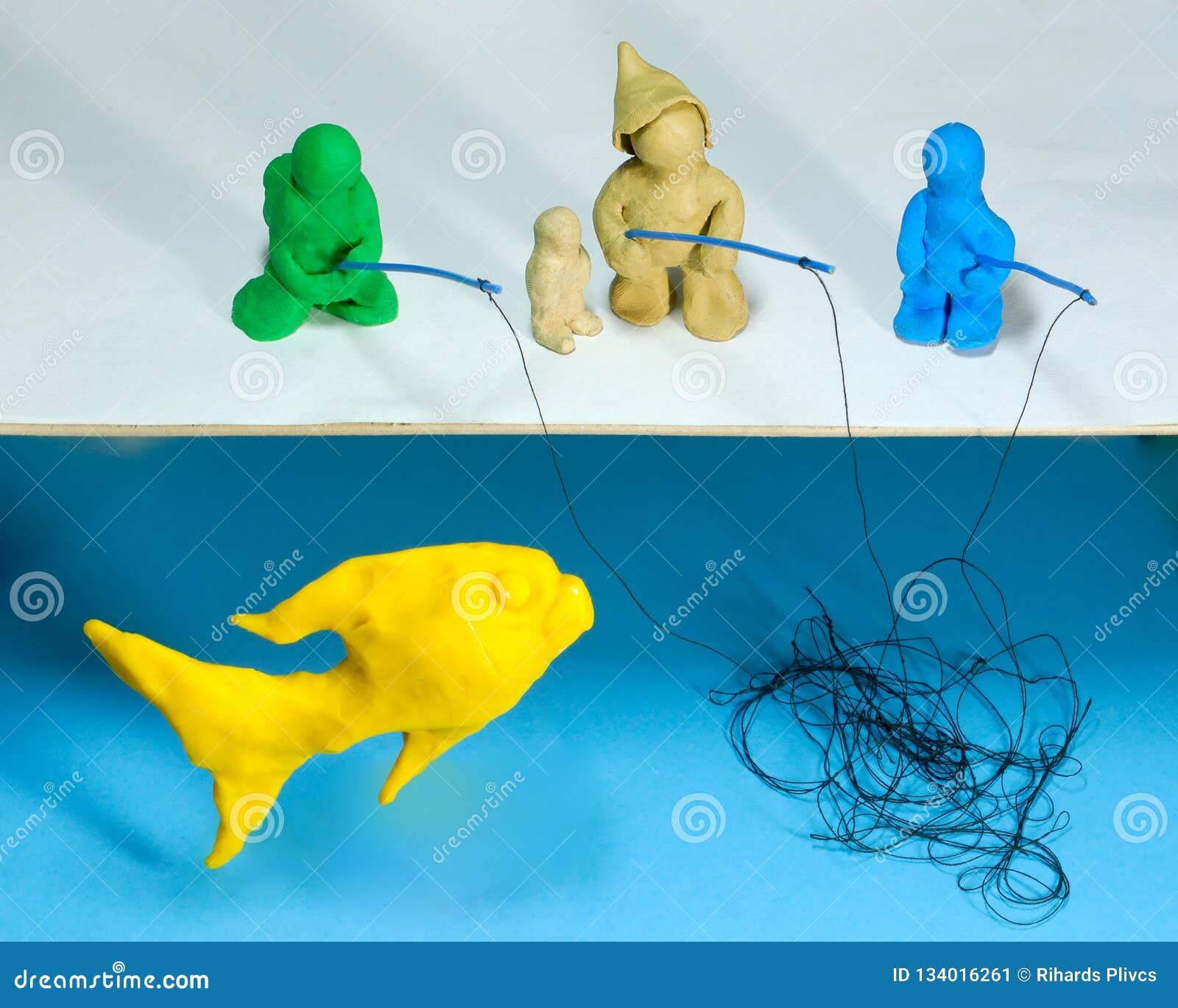 plasticine puppet fishing
