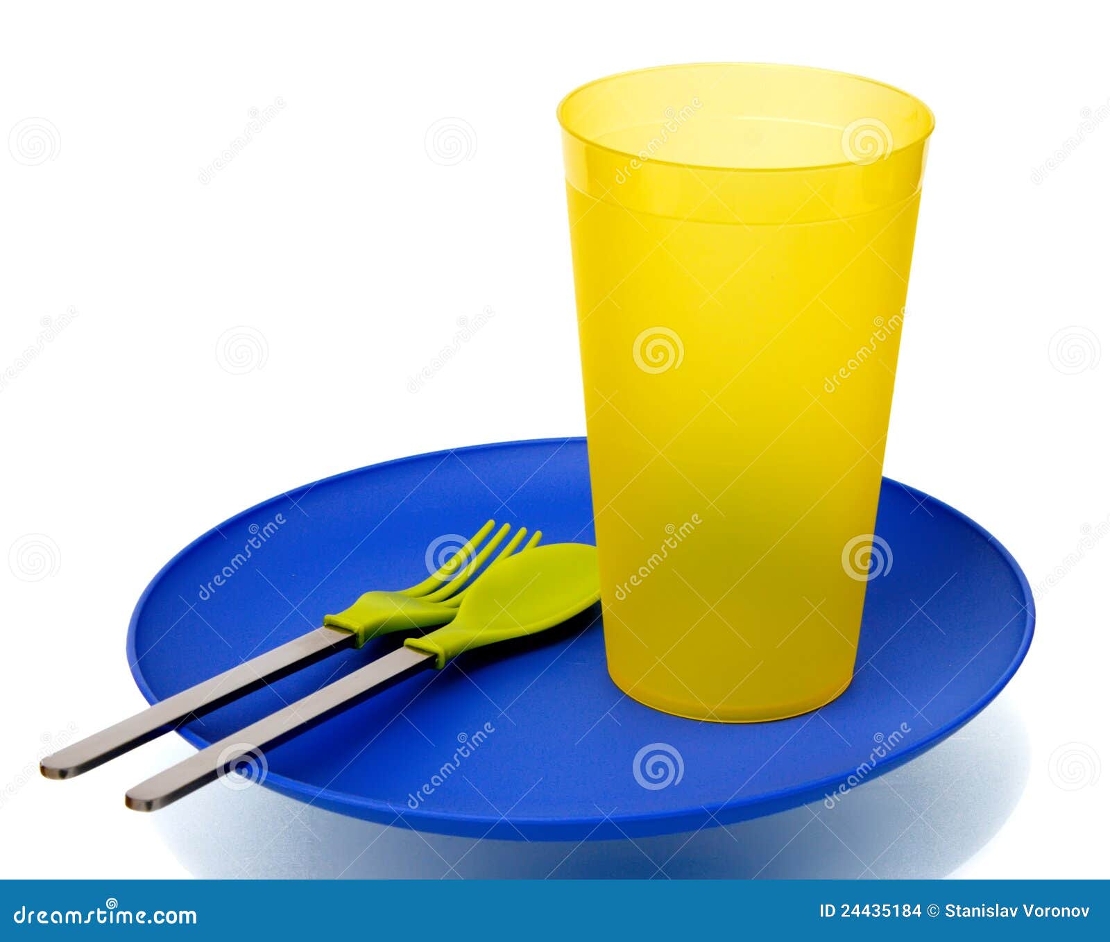 Plastikplatte, Cup, Löffel Und Gabel Stockfoto - Bild von farbe