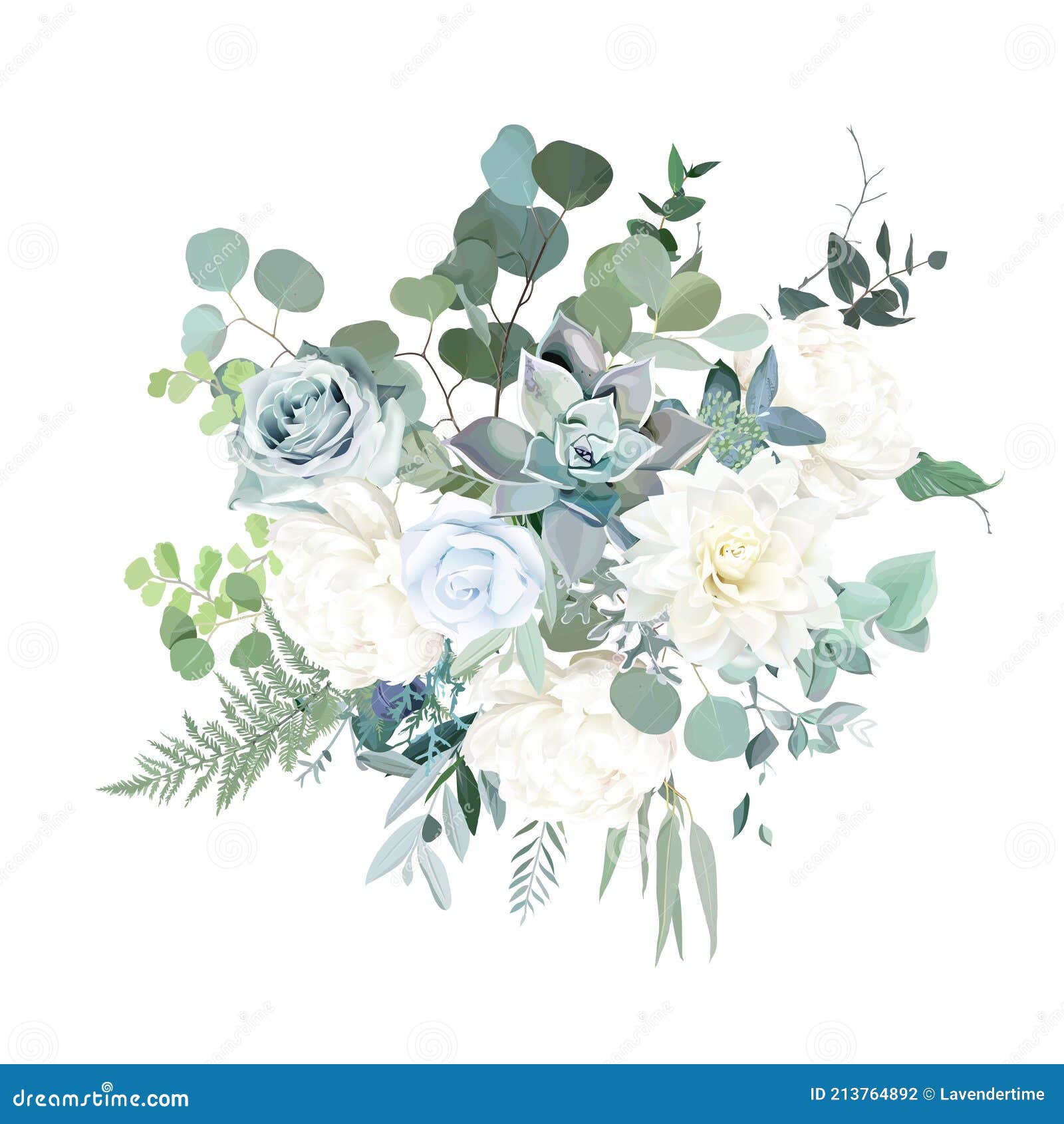 Plata Sabio Verde Menta Azul Blanco Flores Vector Diseño Primavera Ramo.  Ilustración del Vector - Ilustración de retro, floral: 213764892
