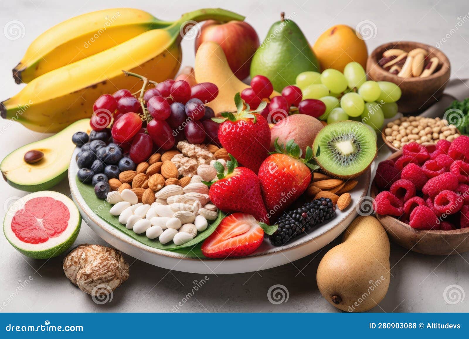 Plate of Assorted Fruits, Vegetables, and Nuts for Maximum Immunity ...