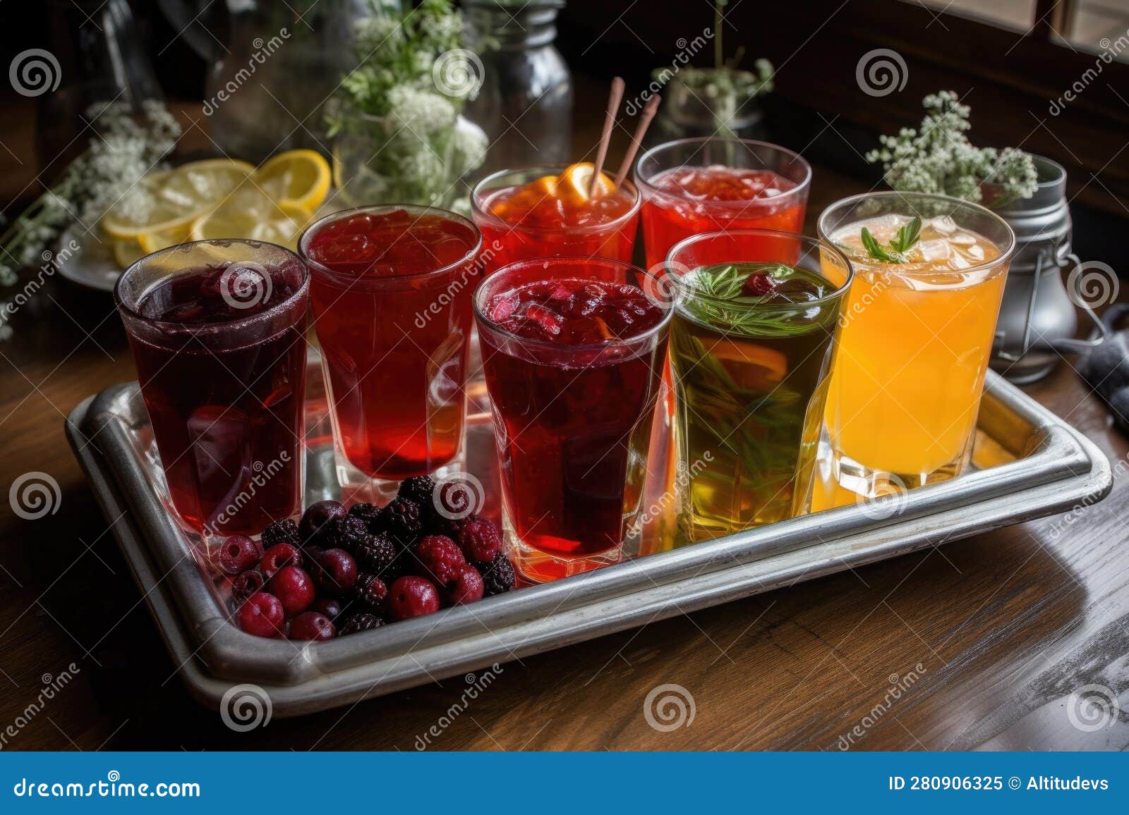 Plate of Assorted Iced Teas, Including Fruity and Herbal Varieties Stock Illustration