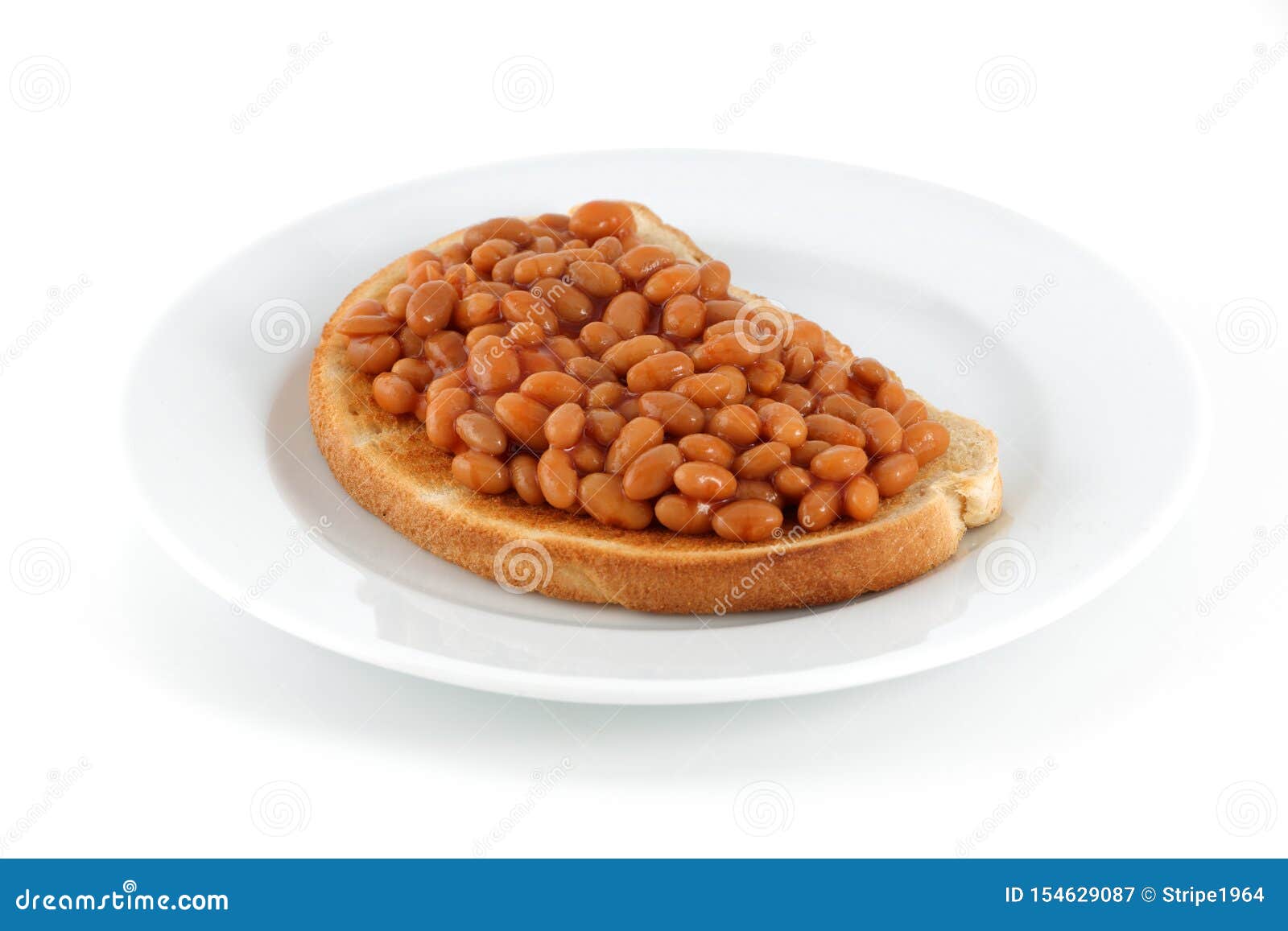 A Plate of Beans on Toast Isolated on White Stock Image Image of