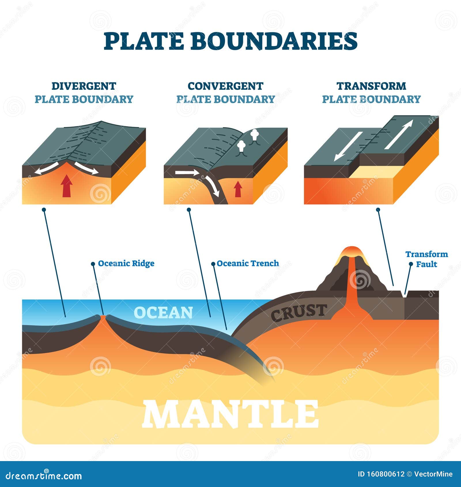 Plate Boundaries Vector Illustration Labeled Tectonic Movement Comparison Stock Vector Illustration Of Explanation Geology 160800612