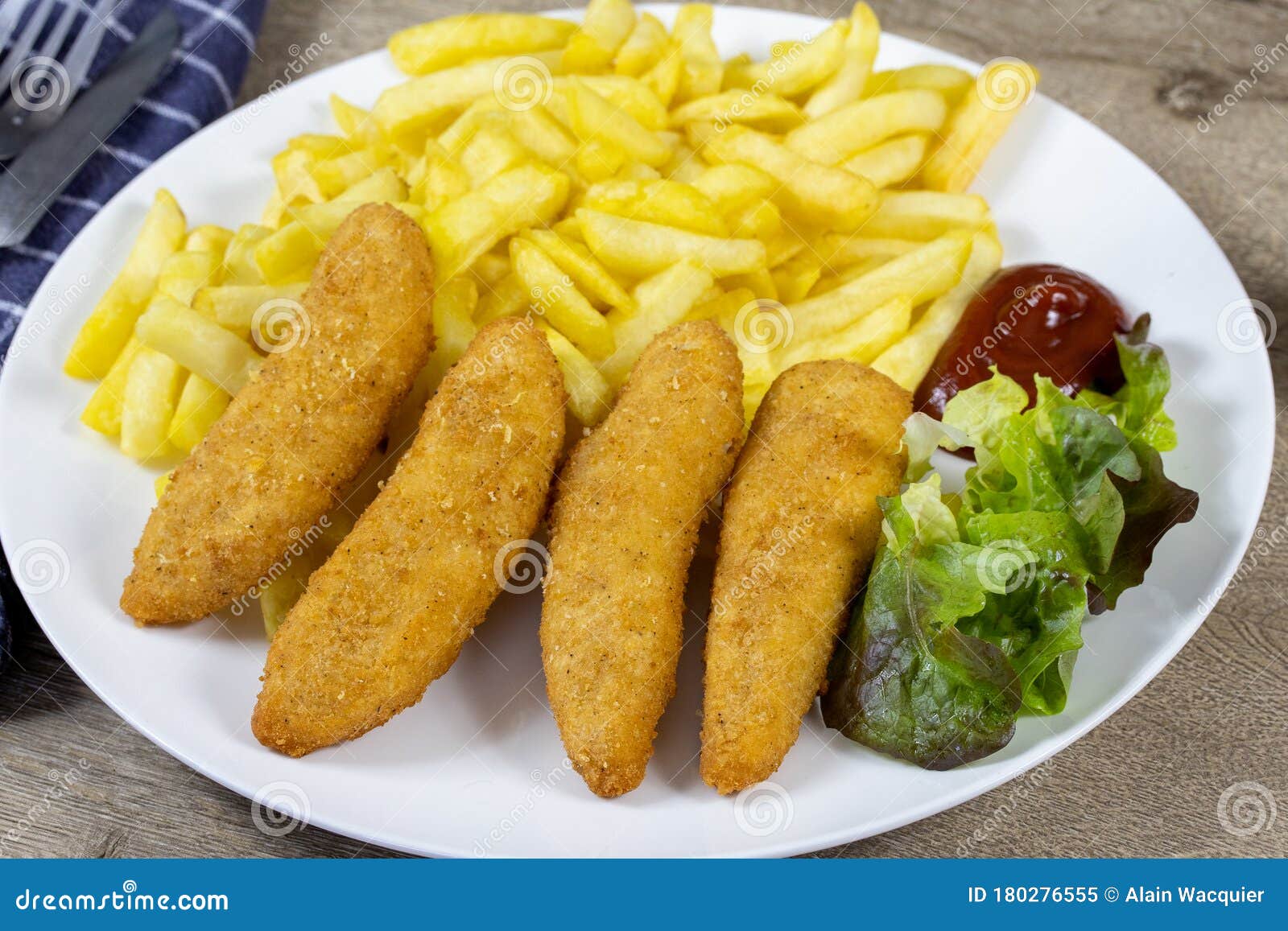Plate of Breaded Chicken Fillet and Fries Stock Image - Image of cooked ...