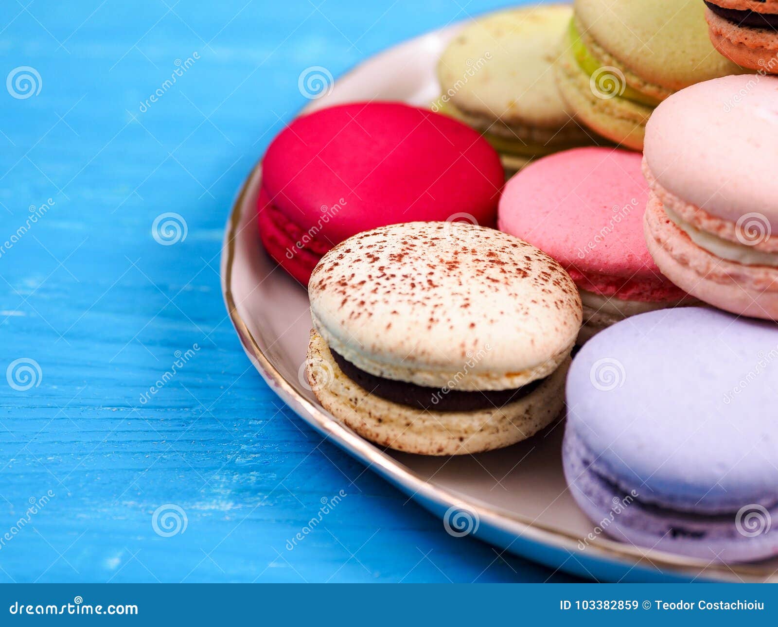 A Plate of Brightly Colored French Macarons Stock Image - Image of ...