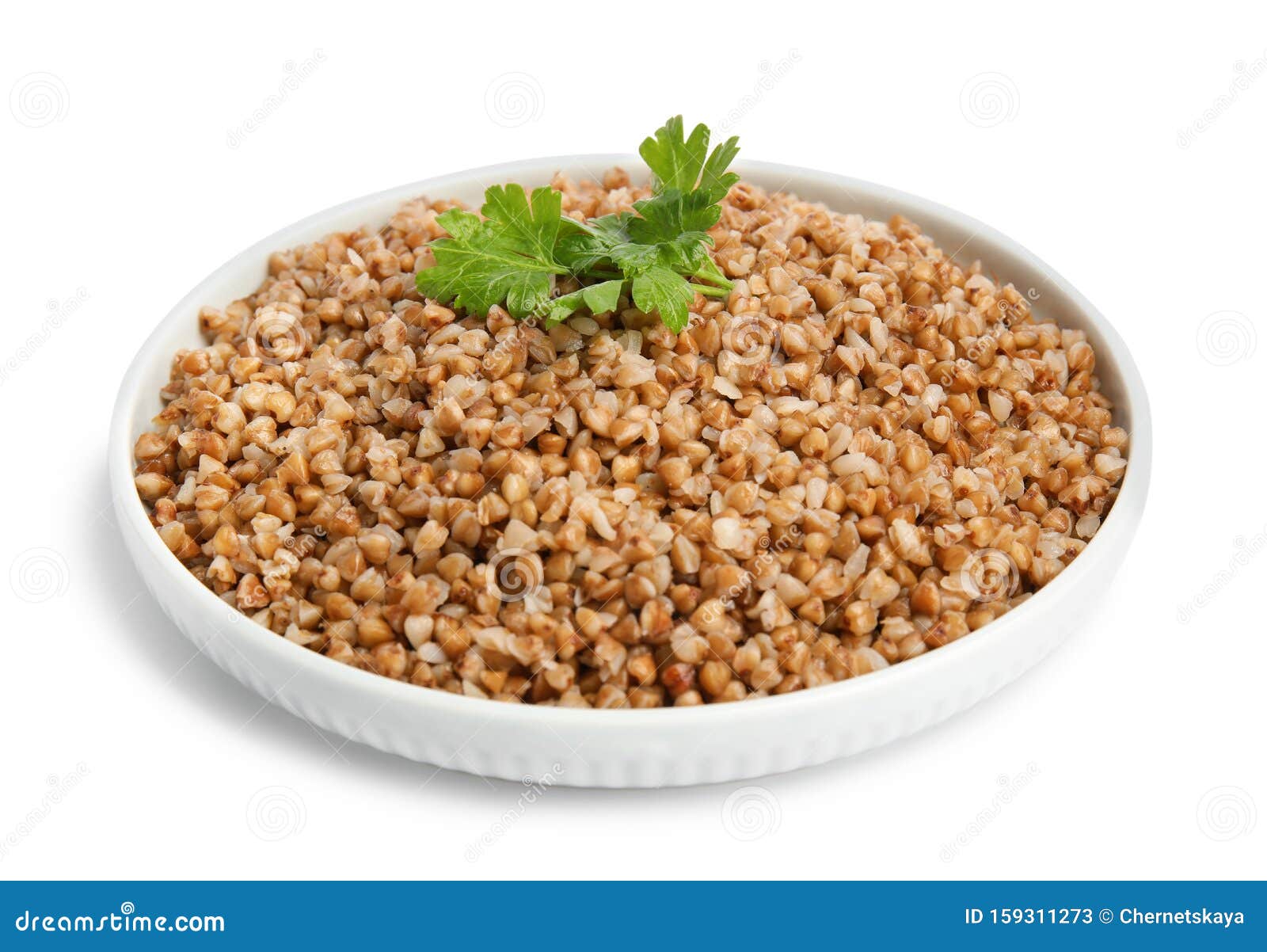 Plate of Buckwheat Porridge with Parsley on White Stock Image - Image ...