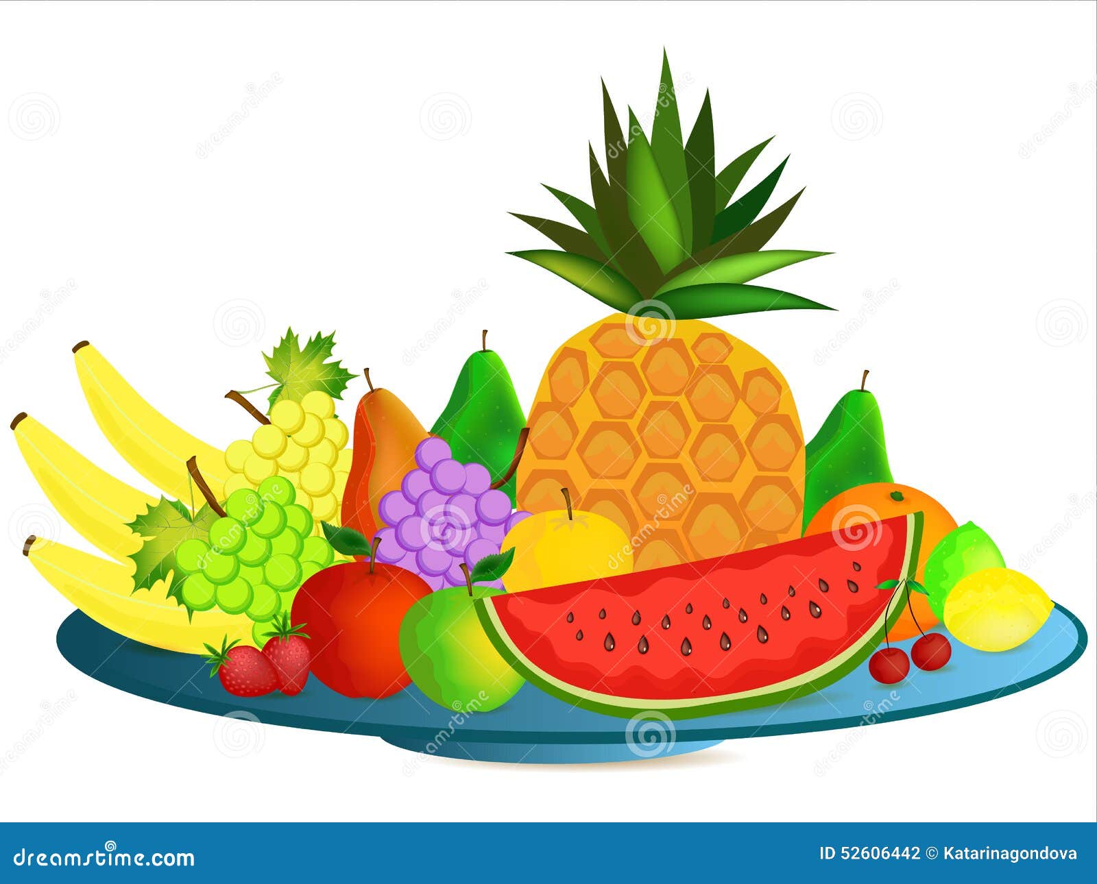Plate with cartoon fruit stock vector. Image of vitamin - 52606442
