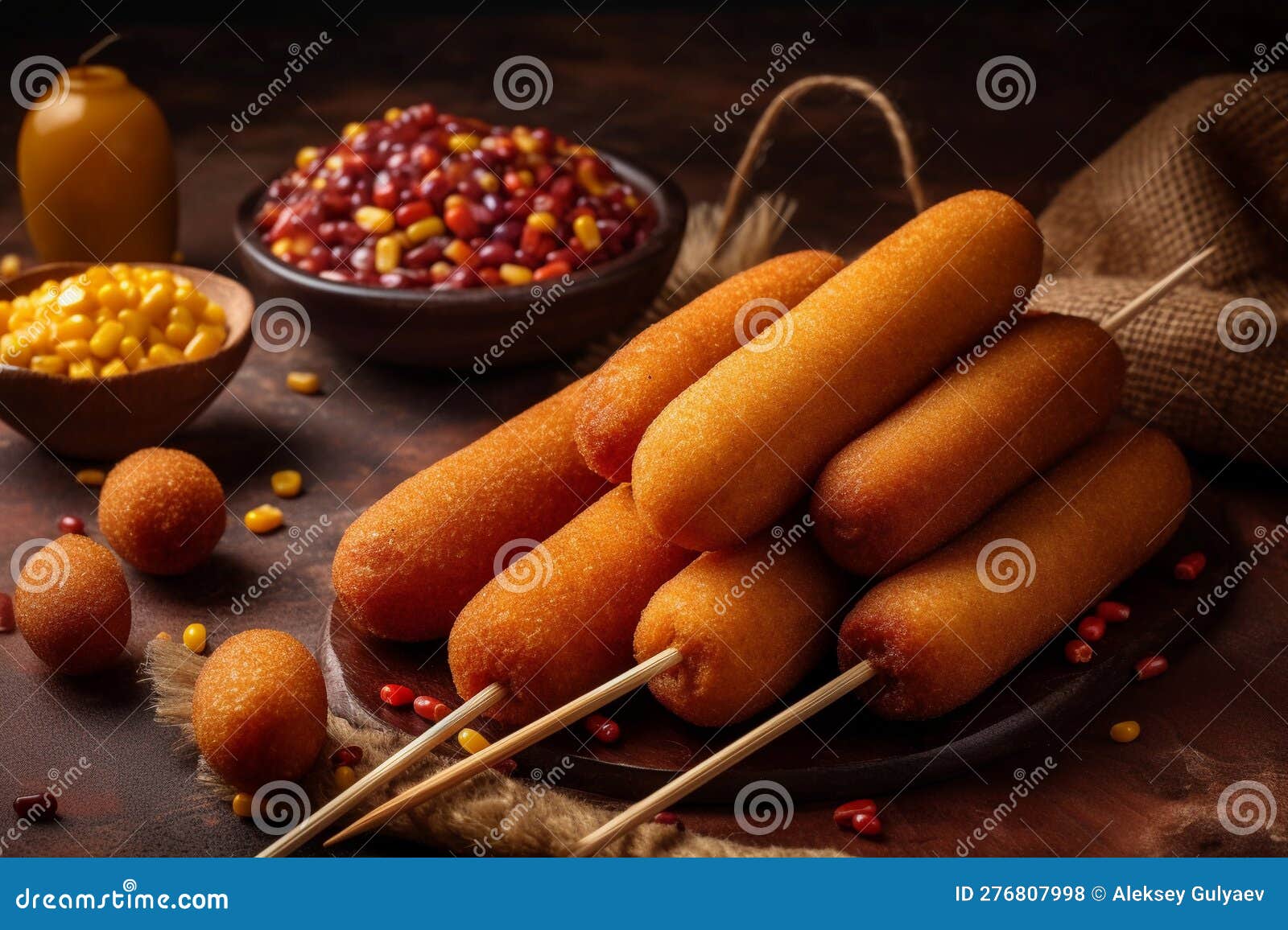 A Plate of Corn Dogs with Corn on the Cob AI Generation Stock