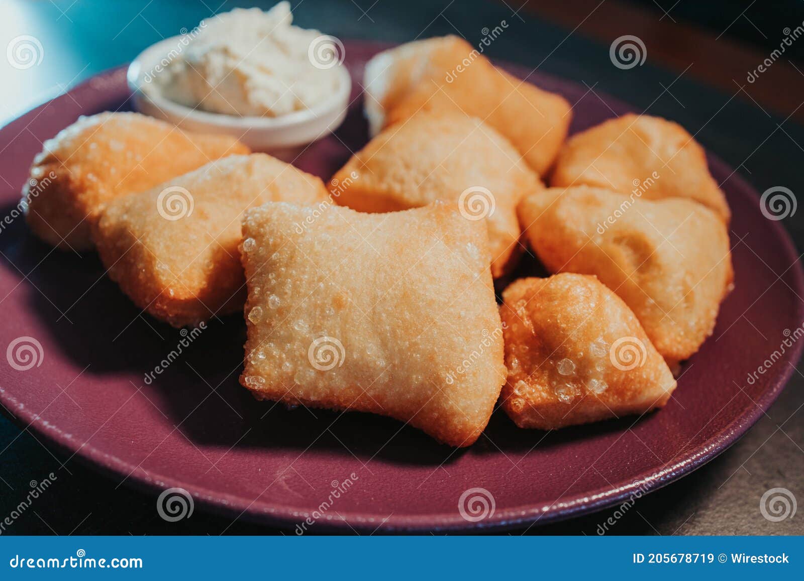 Plate of Deepfried Dough Sticks with a Sauce Stock Image Image of