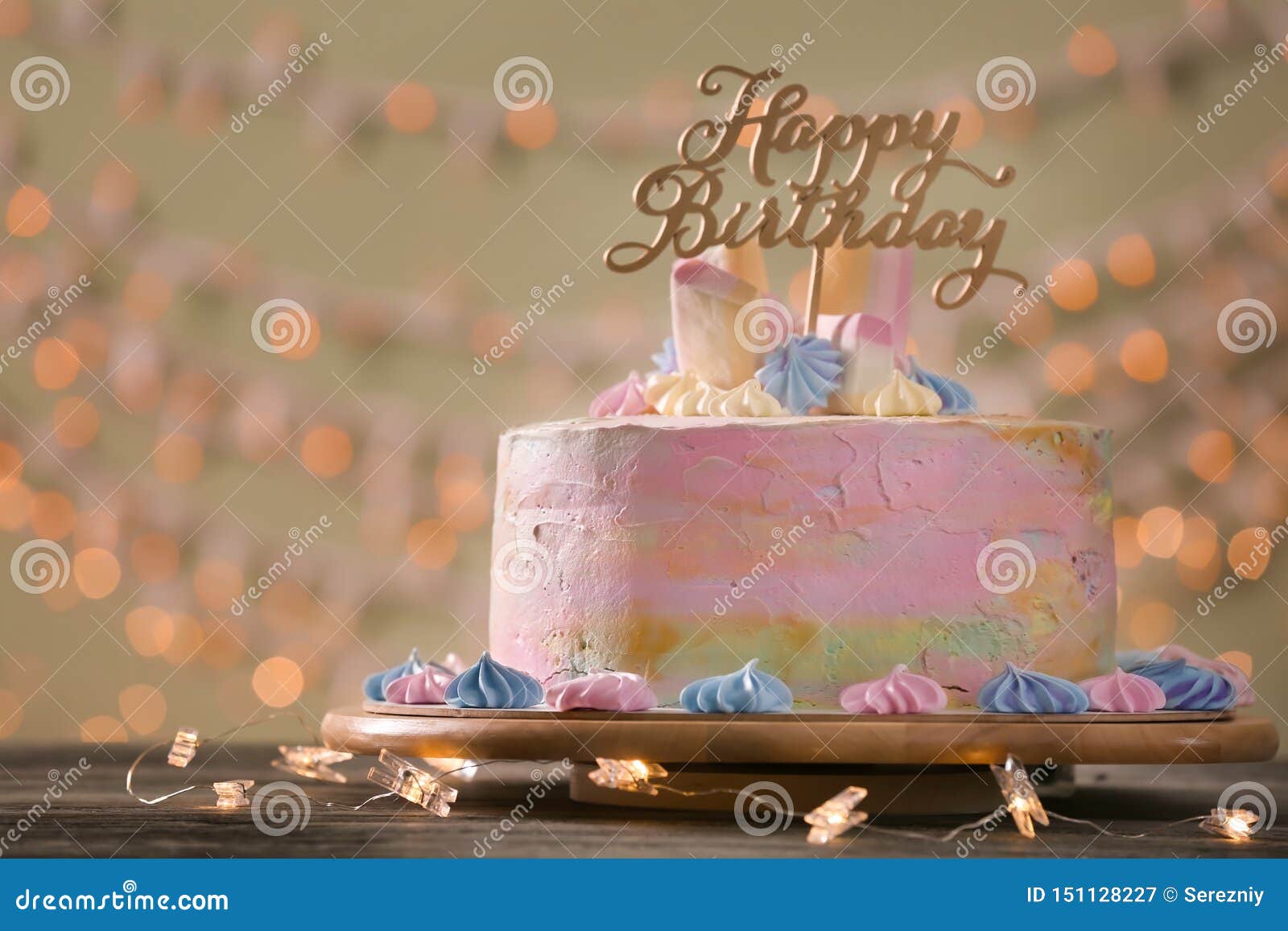Plate with Delicious Birthday Cake on Table Against Blurred Background  Stock Image - Image of delicious, greeting: 151128227