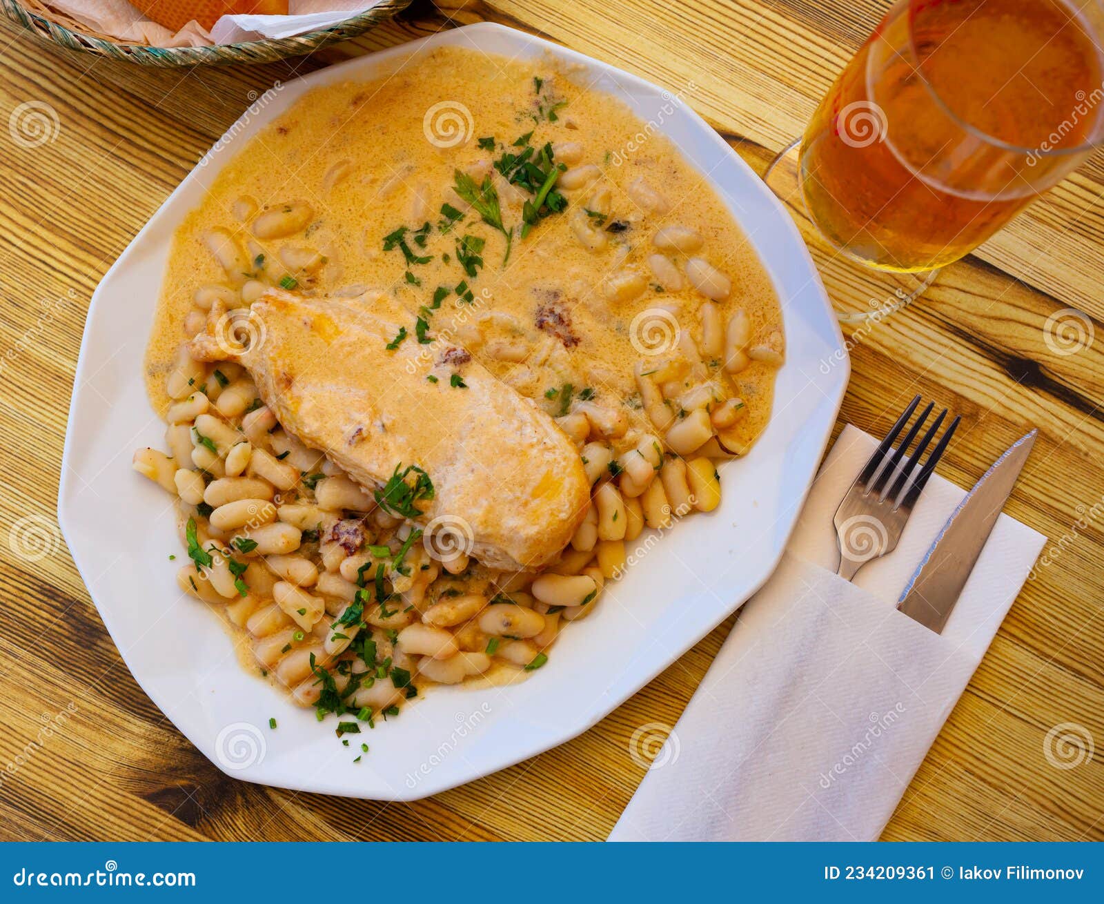 Delicious Fried Chicken with Cream Cheese and Fried Beans Stock Image