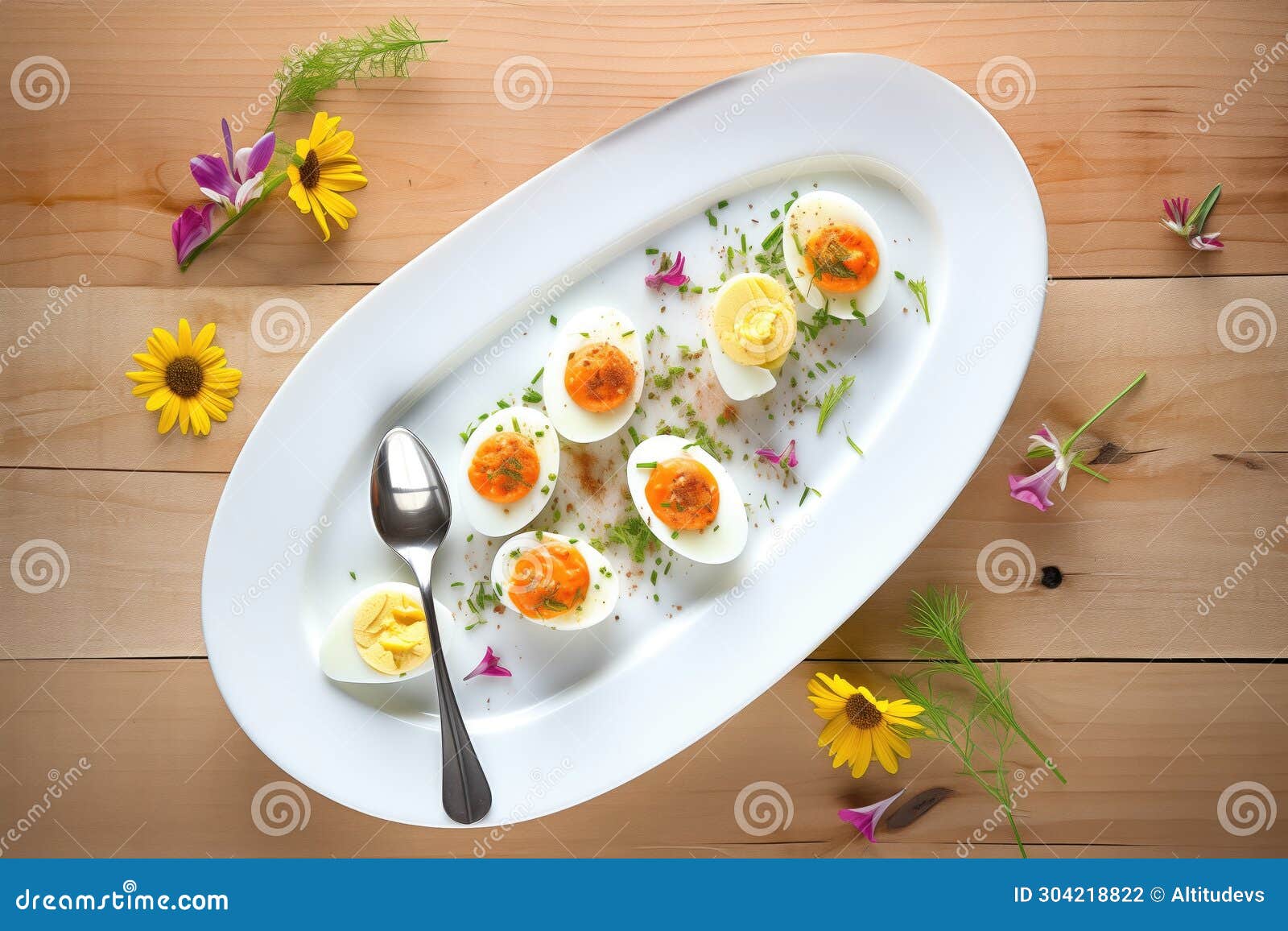 Plate of Deviled Eggs with a Serving Spoon Stock Photo Image of buffet, serving 304218822