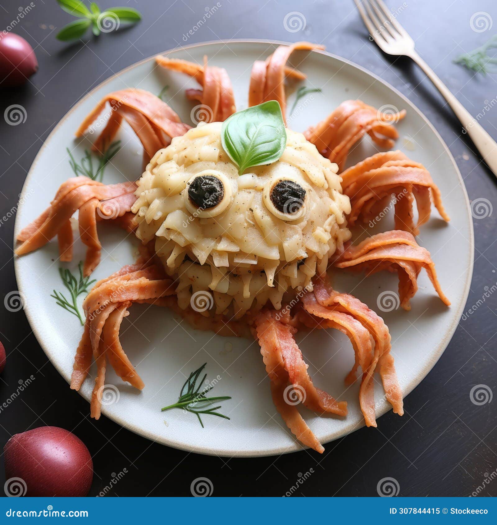 seafood spider easter food: a creative pasta pastry in the  of a crab