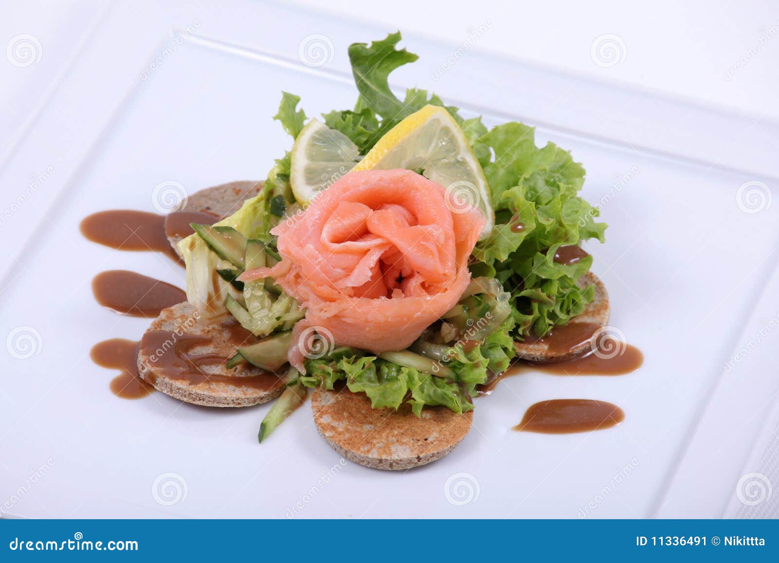 Plate of fine dining meal stock image. Image of pancake 11336491