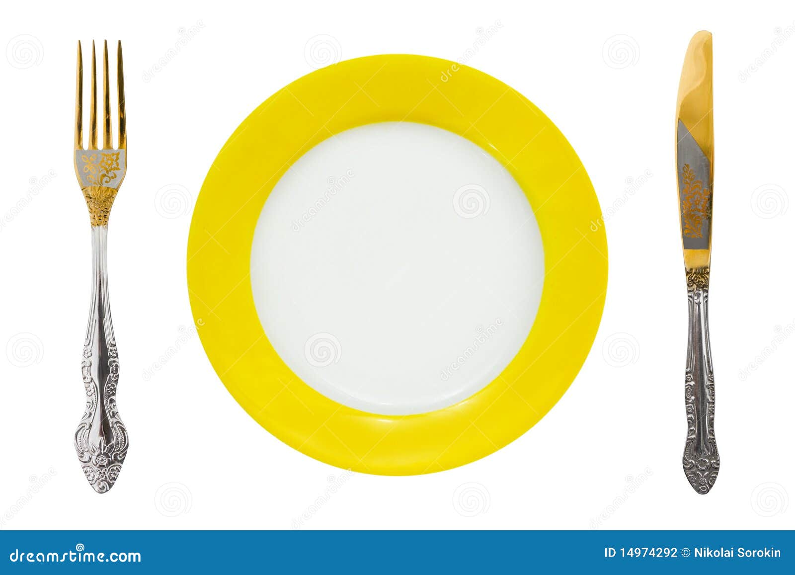 Plate, fork, and knife stock photo. Image of floral, abstract 14974292